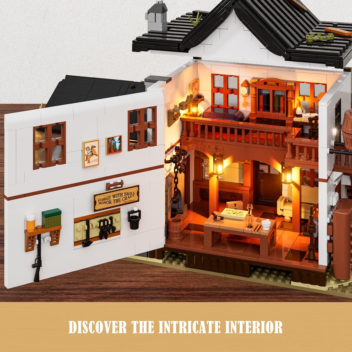 Lumibricks Wild West Blacksmith Lighting Building-Bricks Set – Western Forge House (2042 Pcs)