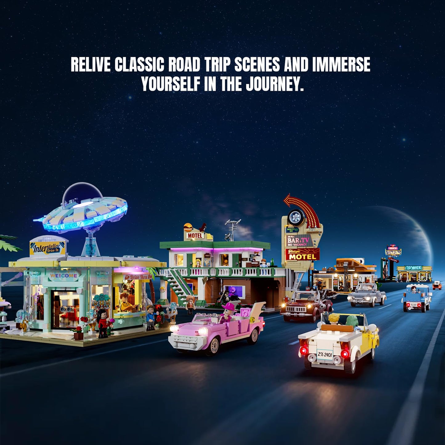 Lumibricks Interstellar Diner Lighting-Building Bricks City Set – 2,188 Pcs, LED Space Car Restaurant