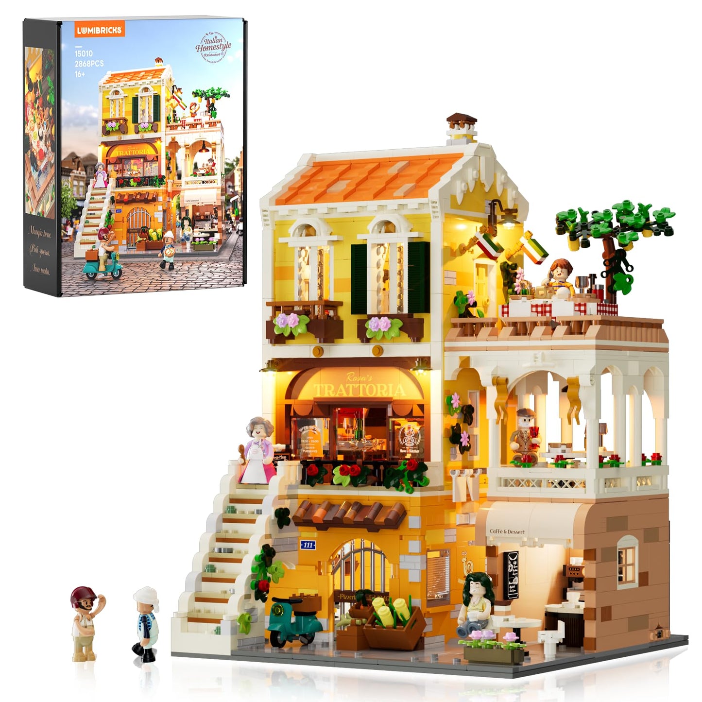 Lumibricks Italian Trattoria Lighting Set – 2868-Piece City Town Modular Build Kit