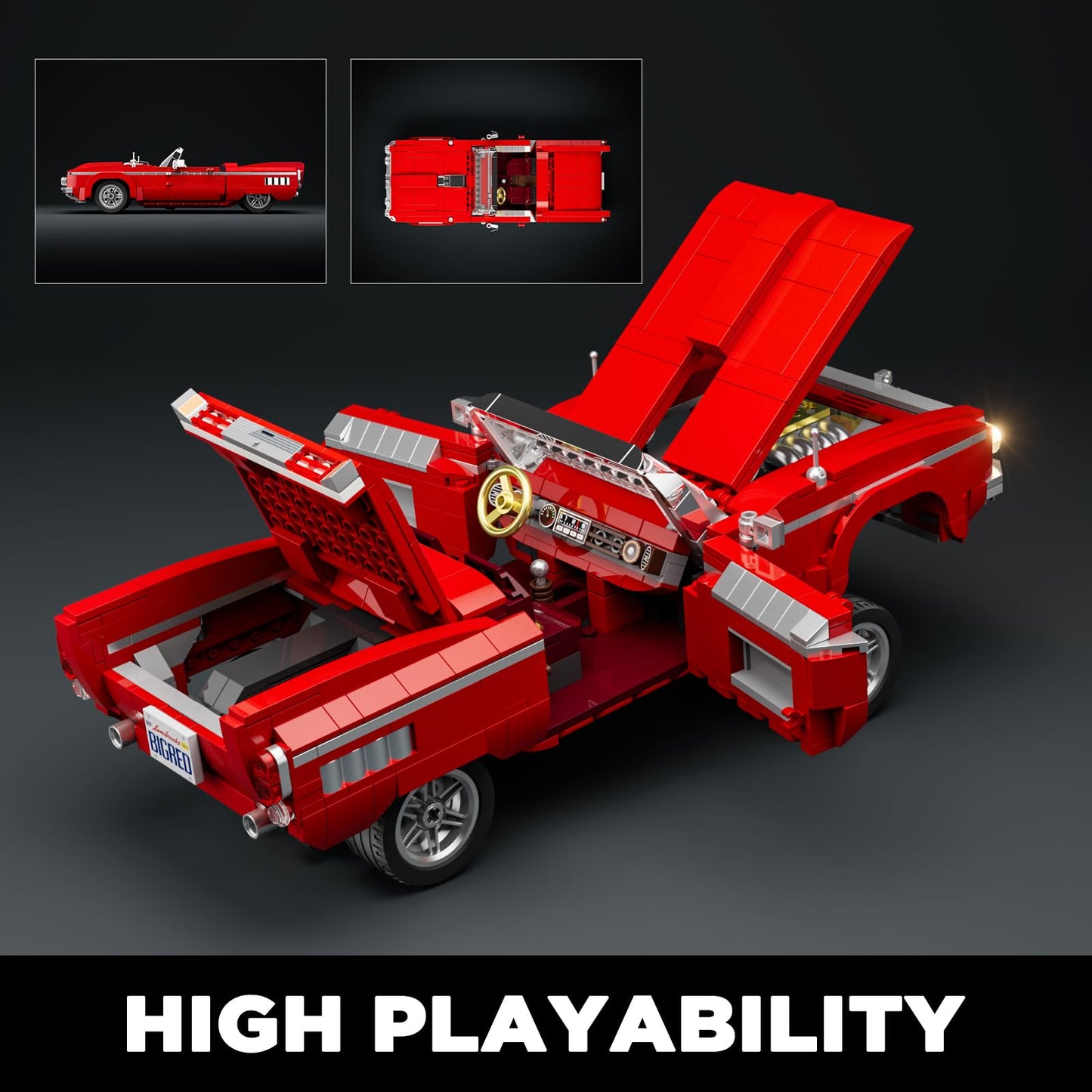 Lumibricks Low Rider Big Red Car Building Set – 969 Pcs, Lighting Model