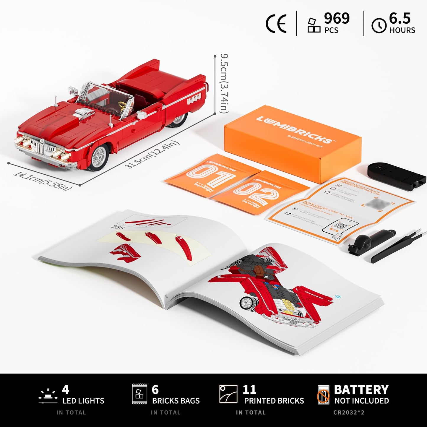 Lumibricks Low Rider Big Red Car Building Set – 969 Pcs, Lighting Model
