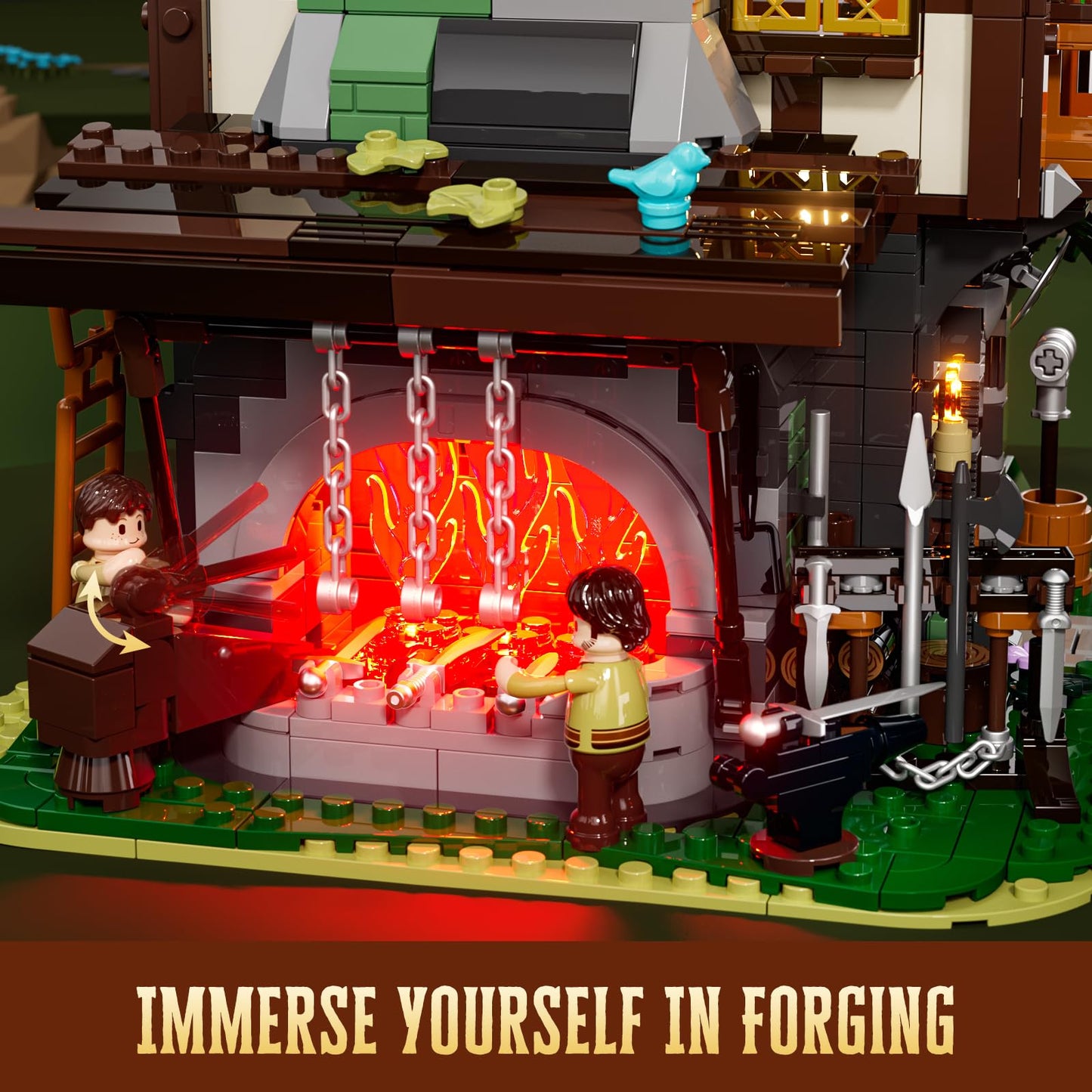 Lumibricks Medieval Forge House Lighting Set | 1595-Piece Blacksmith Building Kit with LED Lights