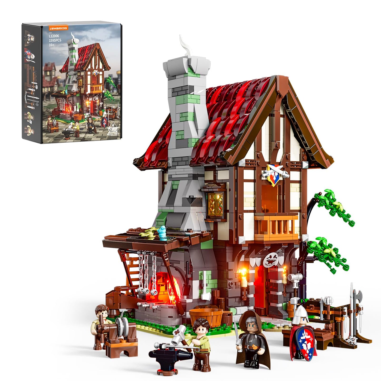Lumibricks Medieval Forge House Lighting Set | 1595-Piece Blacksmith Building Kit with LED Lights