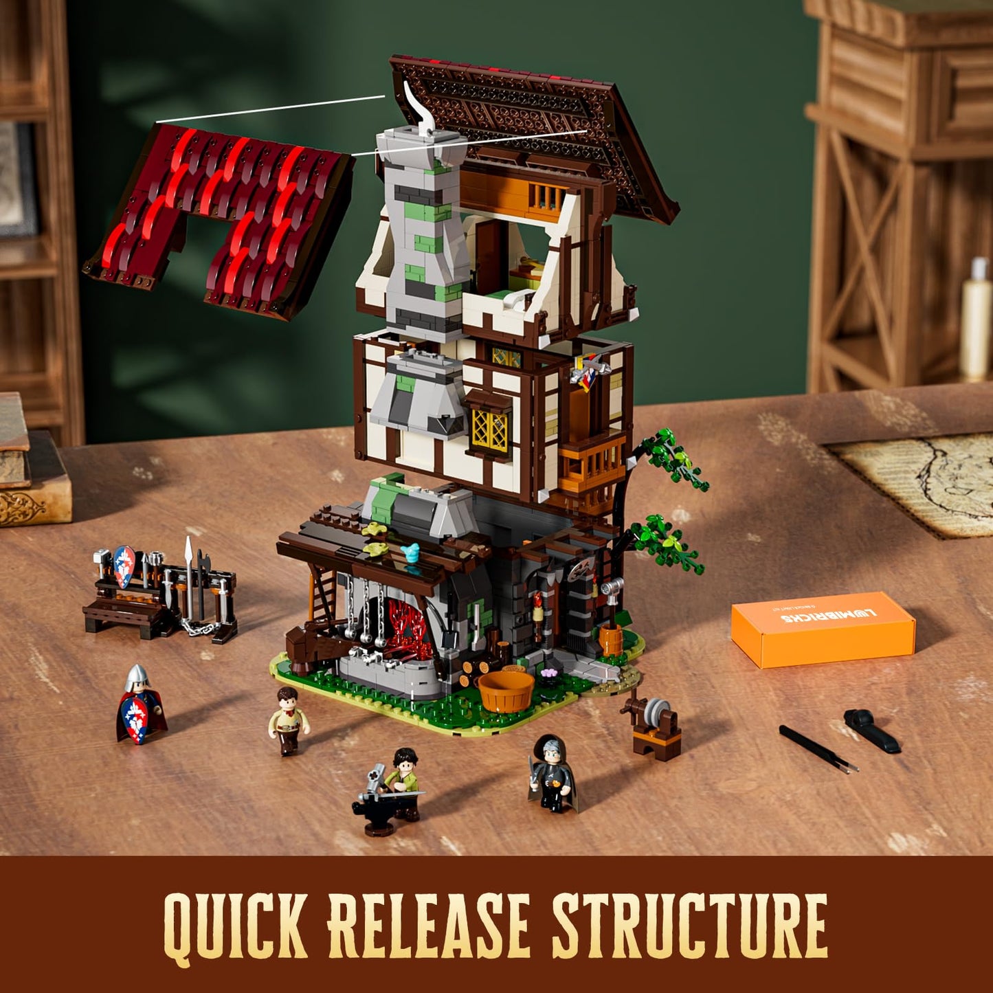 Lumibricks Medieval Forge House Lighting Set | 1595-Piece Blacksmith Building Kit with LED Lights