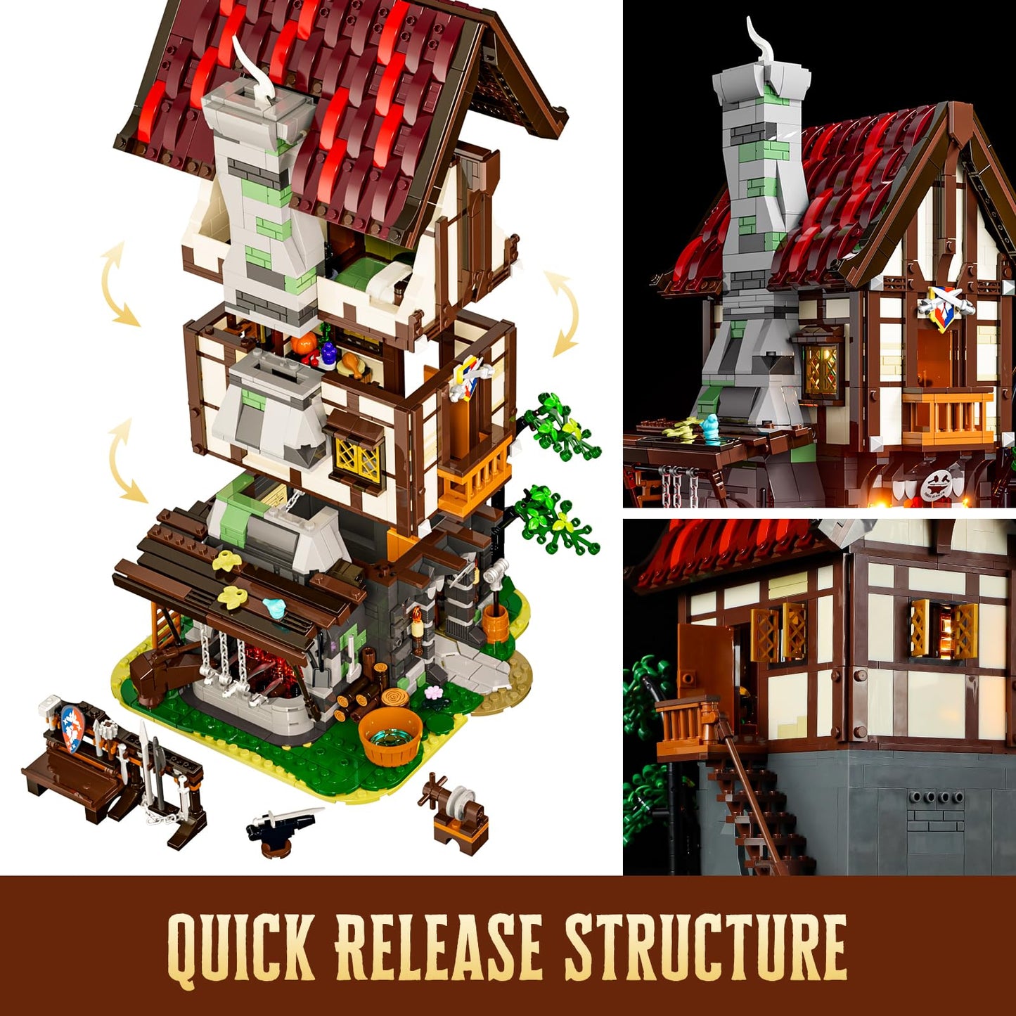 Lumibricks Medieval Forge House Lighting Set | 1595-Piece Blacksmith Building Kit with LED Lights