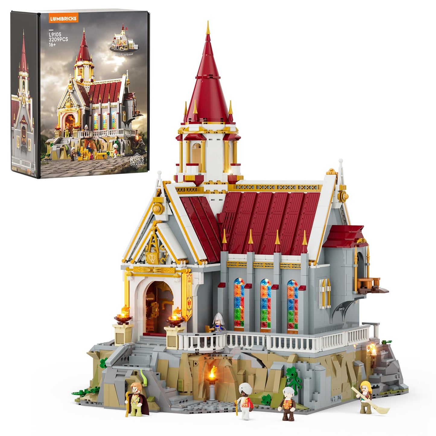 Lumibricks Medieval King's Castle Treasury Building Bricks Set – 3209 Pcs with LED Lighting