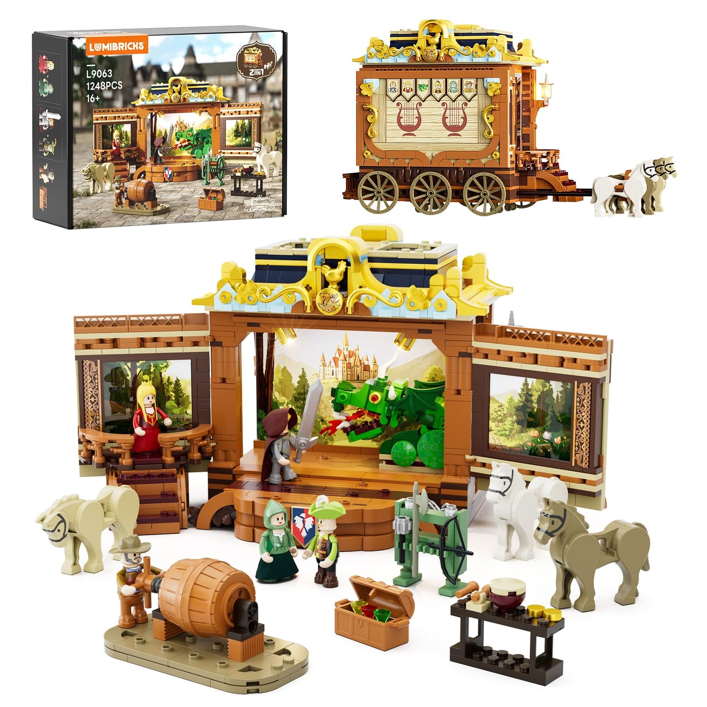 Lumibricks Medieval Troupe Carriage Lighting Building Bricks Set | 1248 Pcs for Adults & Teens