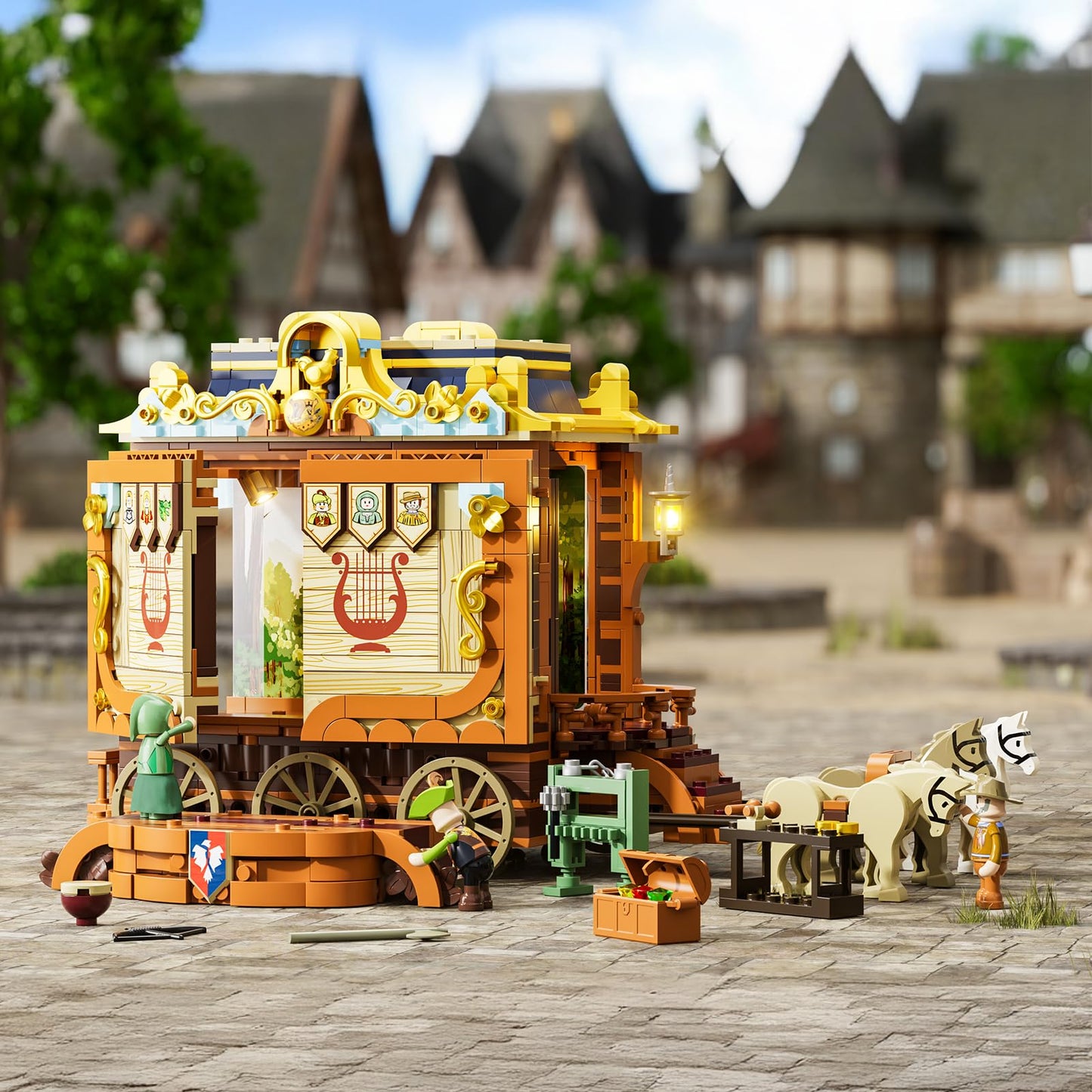 Lumibricks Medieval Troupe Carriage Lighting Building Bricks Set | 1248 Pcs for Adults & Teens