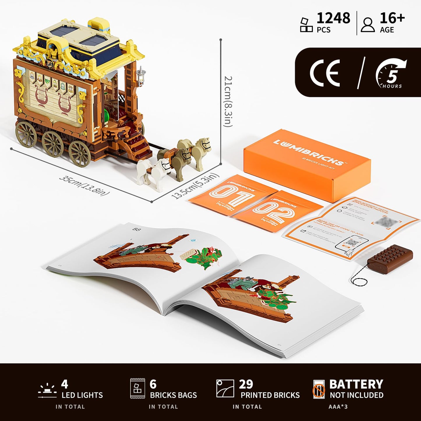 Lumibricks Medieval Troupe Carriage Lighting Building Bricks Set | 1248 Pcs for Adults & Teens