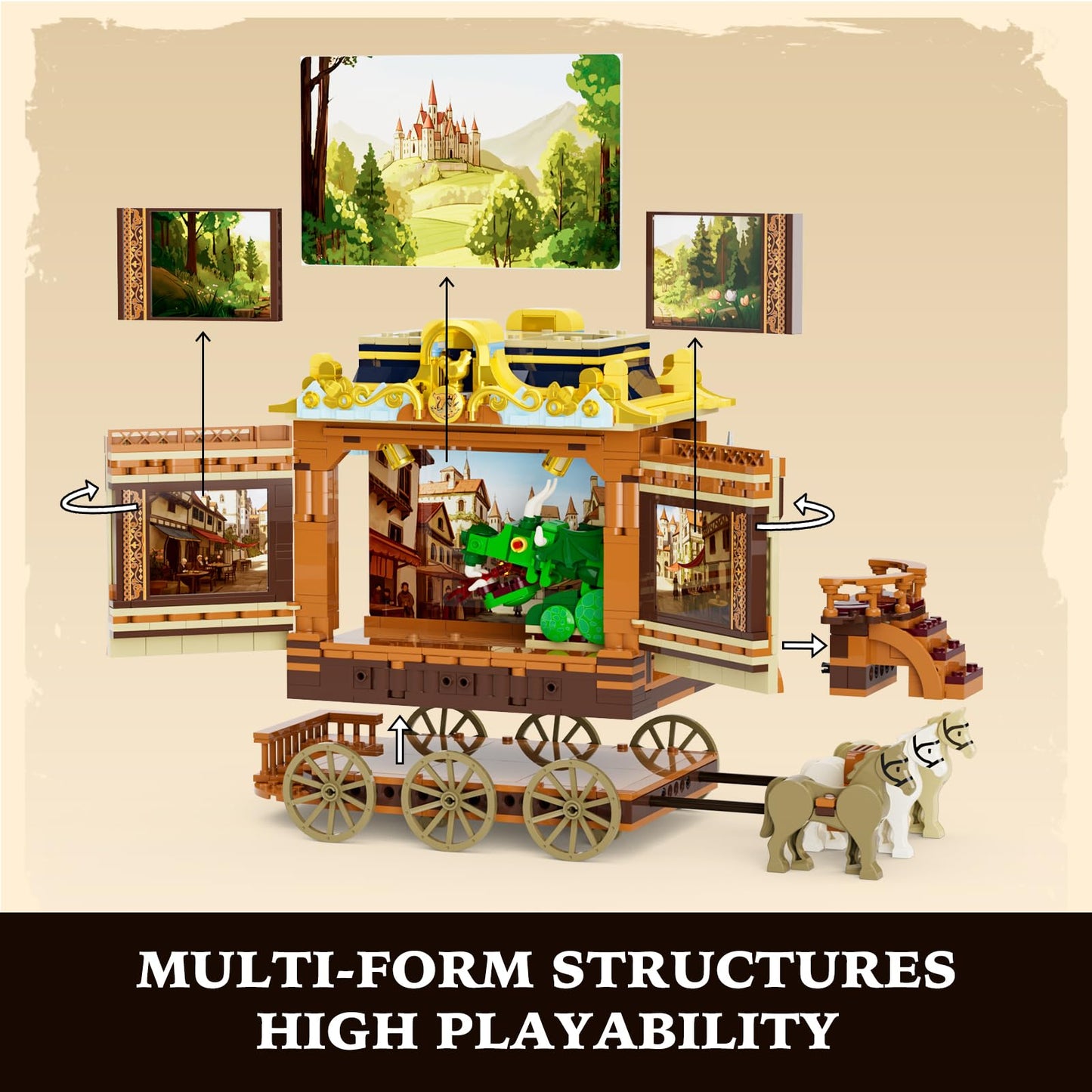 Lumibricks Medieval Troupe Carriage Lighting Building Bricks Set | 1248 Pcs for Adults & Teens