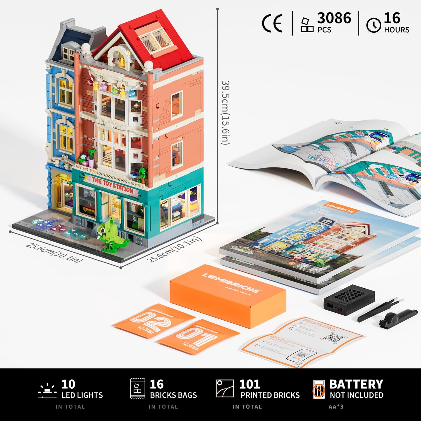 Lumibricks Toy-Store Lighting Building-Bricks Set — City Town Modular Townhouse with LED Display (3086 Pcs)