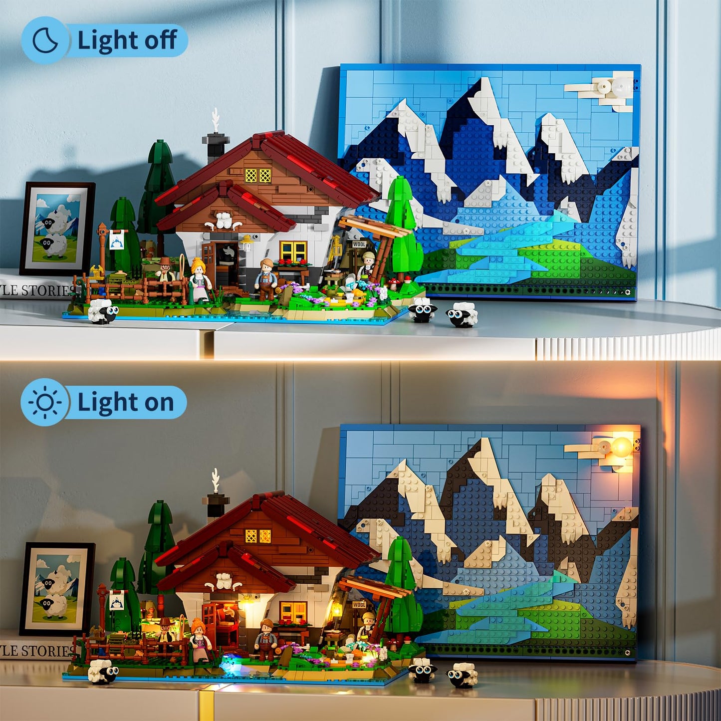 Lumibricks Farm Shepherd's-Cottage Lighting Building-Bricks Set | Alpine Sheep Farm LED Display (2265 Pcs)