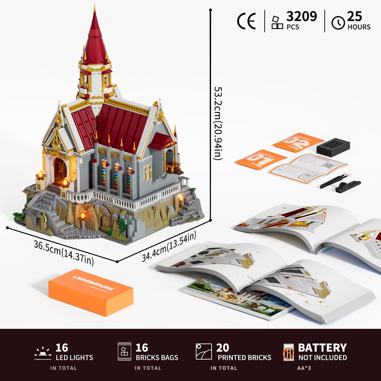 Lumibricks Medieval King's Castle Treasury Building Bricks Set – 3209 Pcs with LED Lighting