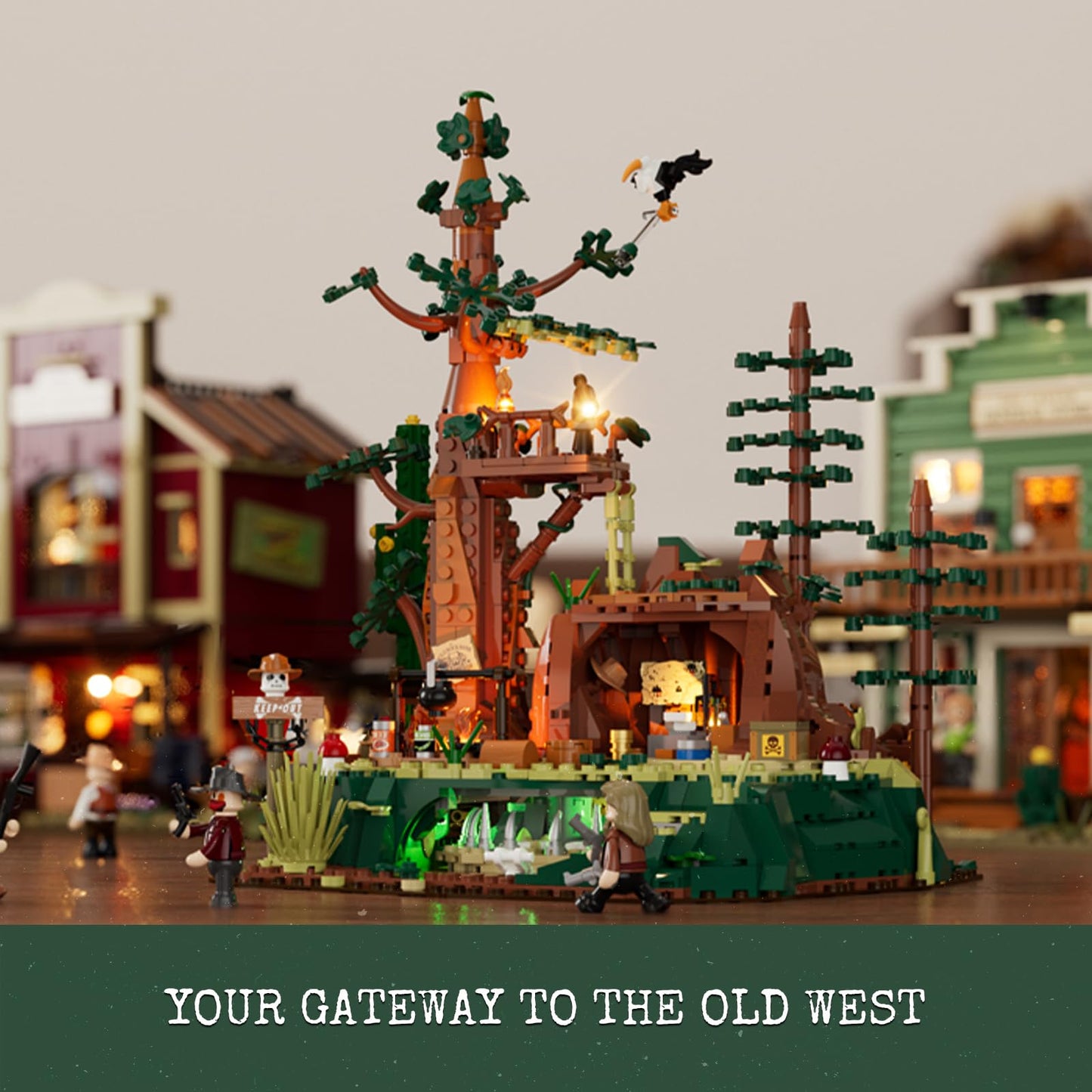 Lumibricks Western Sequoia Bandit Outpost Lighting Building-Bricks Set – 1183 Pcs Collection for Wild West Role Play