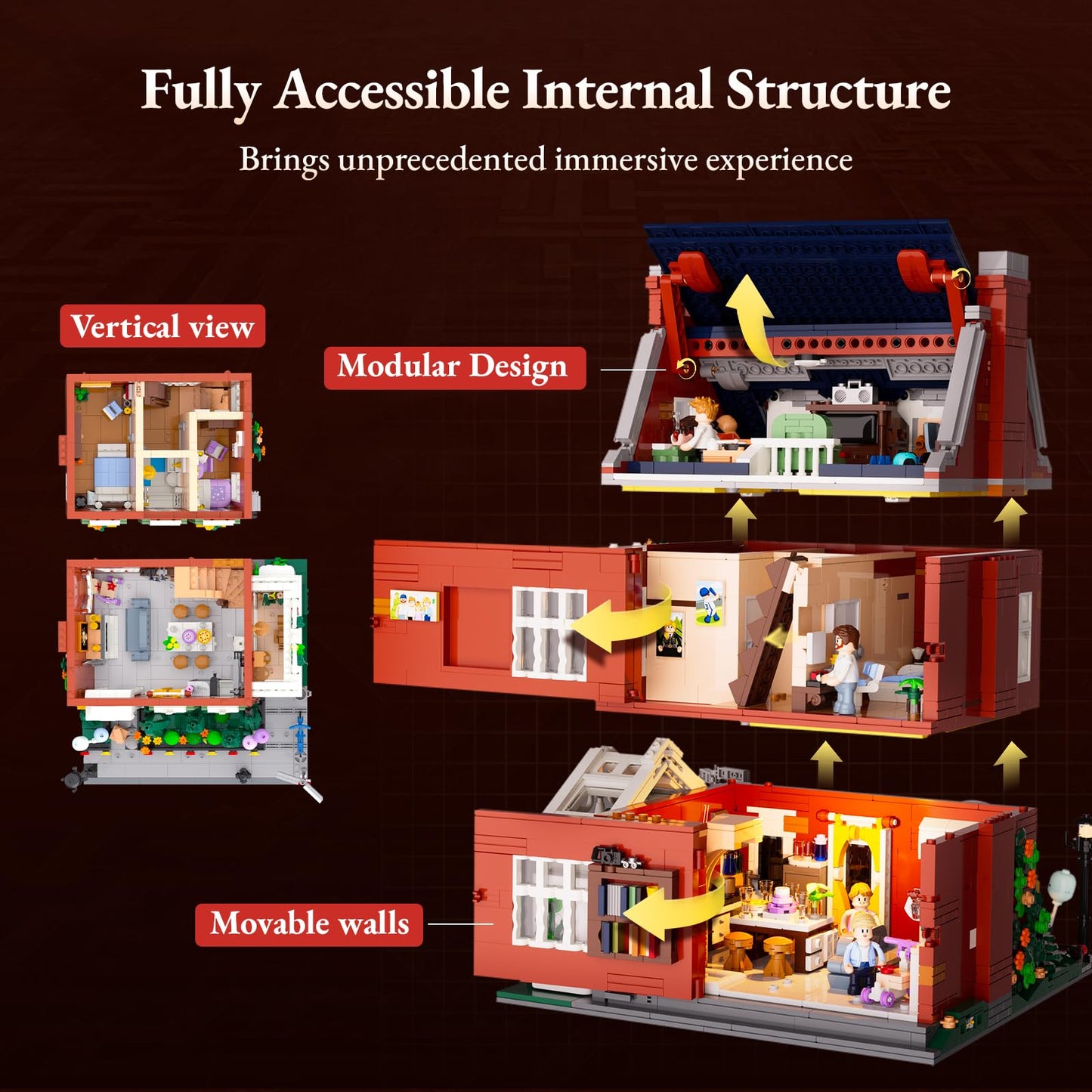 Lumibricks Redbrick Row House Lighting Set – 2,663 Bricks, LED City Town Modular Building Kit