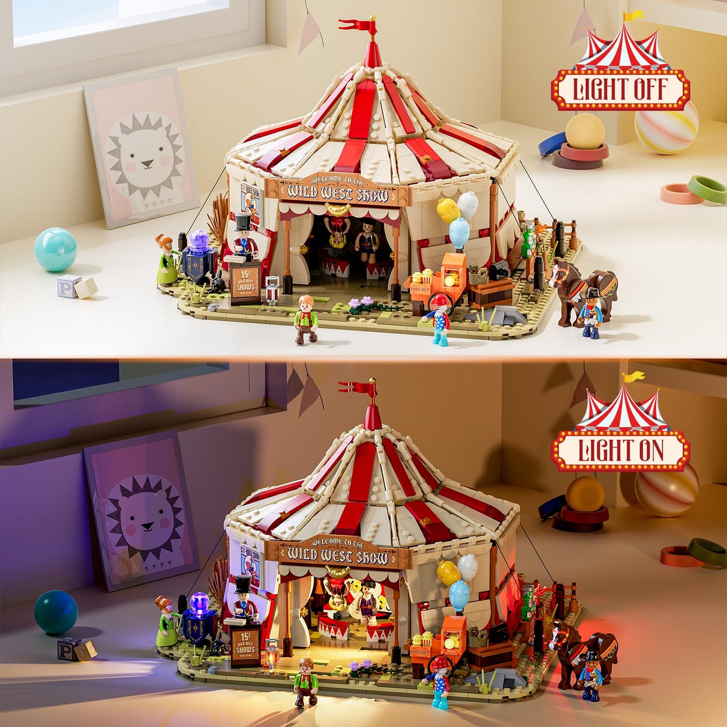 Lumibricks Travelling Circus Lighting Building-Bricks Set – The Wild West Show (1962 Pcs) for Adults & West Lovers