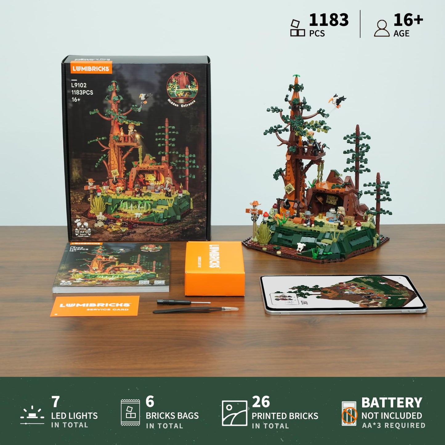 Lumibricks Western Sequoia Bandit Outpost Lighting Building-Bricks Set – 1183 Pcs Collection for Wild West Role Play