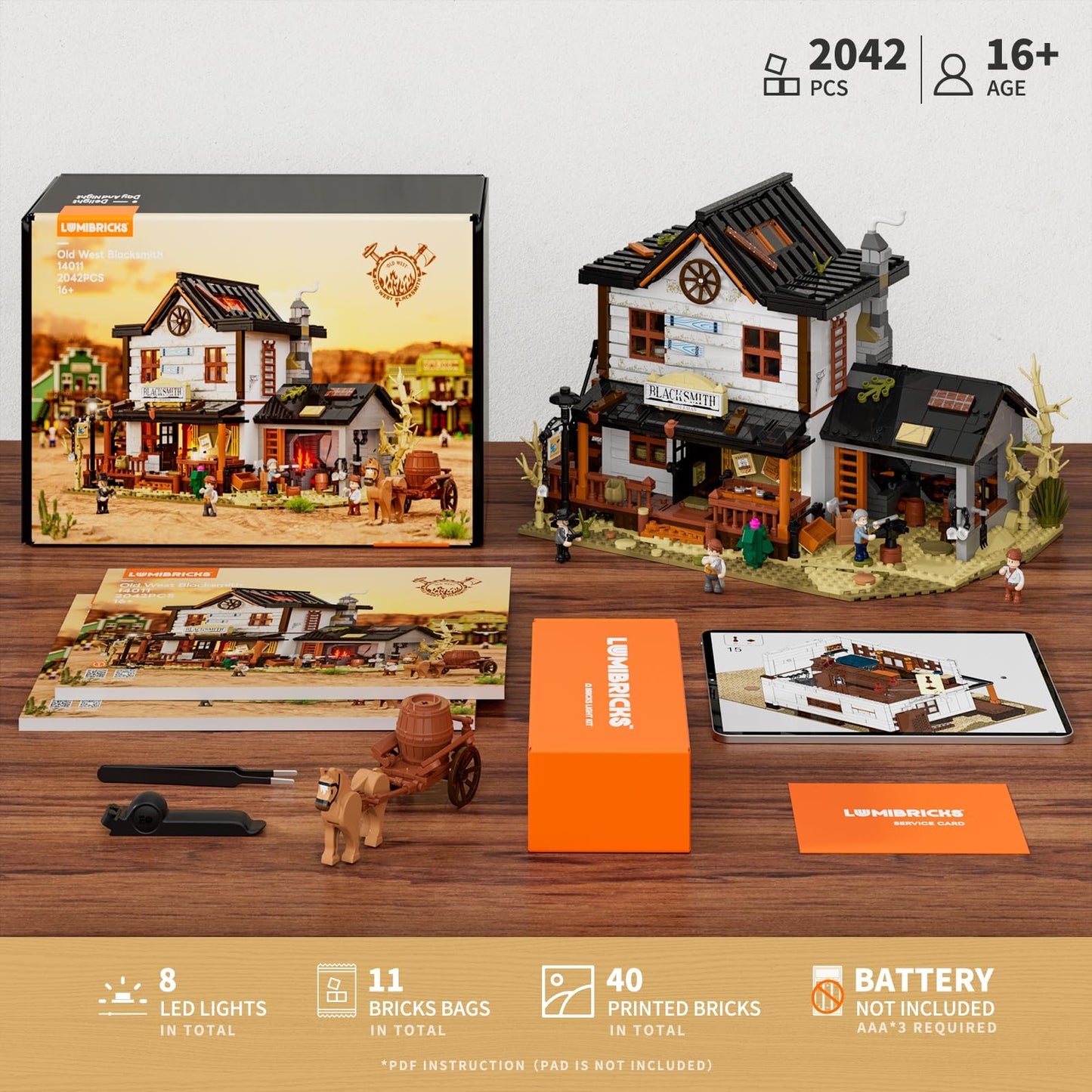 Lumibricks Wild West Blacksmith Lighting Building-Bricks Set – Western Forge House (2042 Pcs)