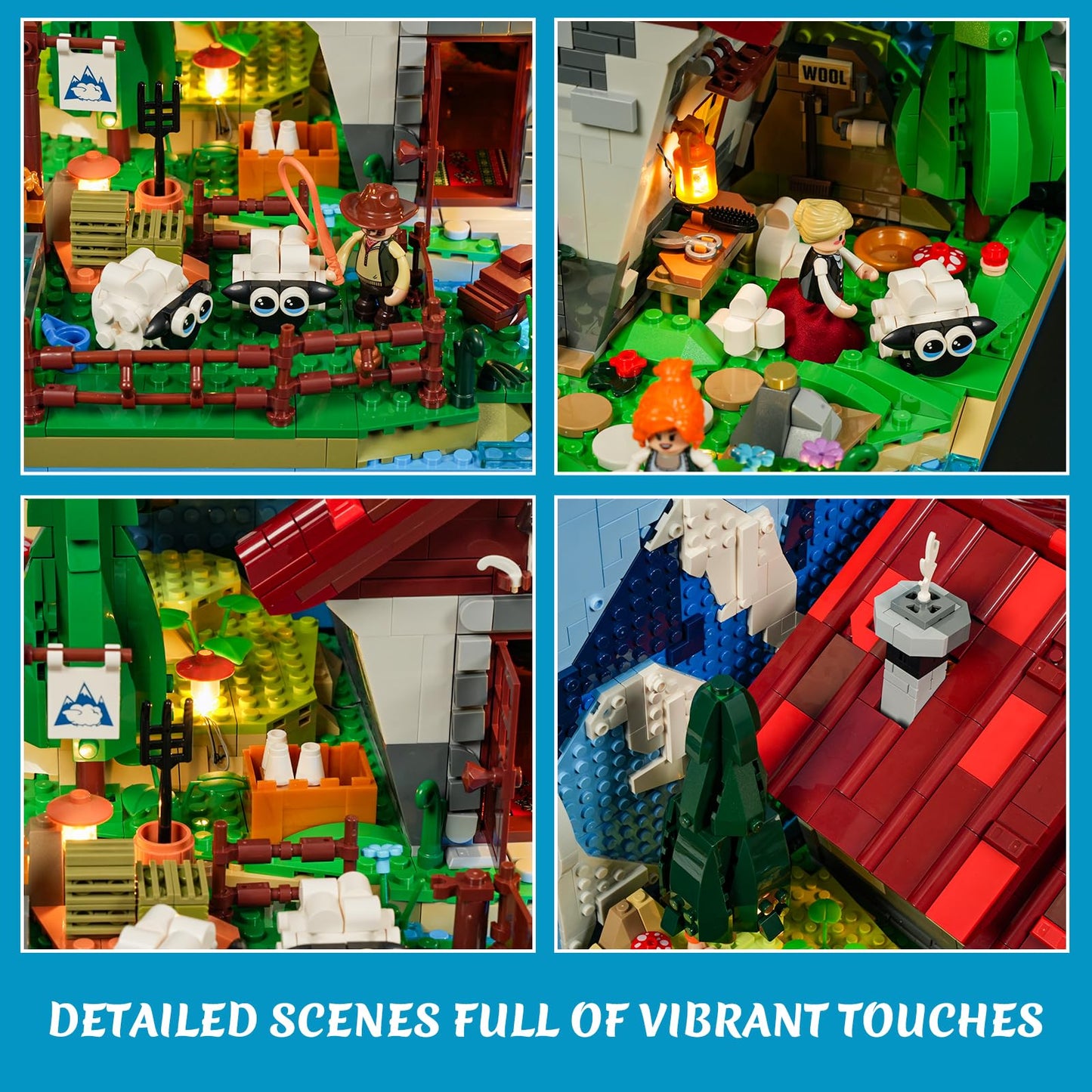 Lumibricks Farm Shepherd's-Cottage Lighting Building-Bricks Set | Alpine Sheep Farm LED Display (2265 Pcs)