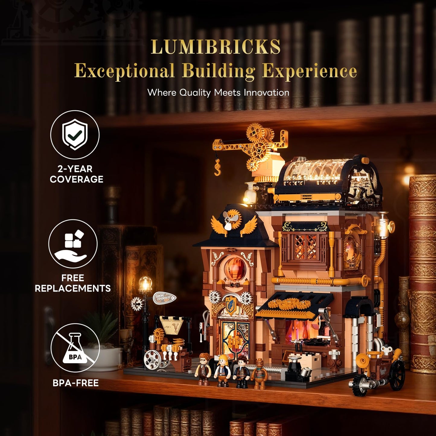 Lumibricks Sky-Lane Repair Shop: 2006-Piece Steampunk Lighting Building Set | Aeronauts Collection