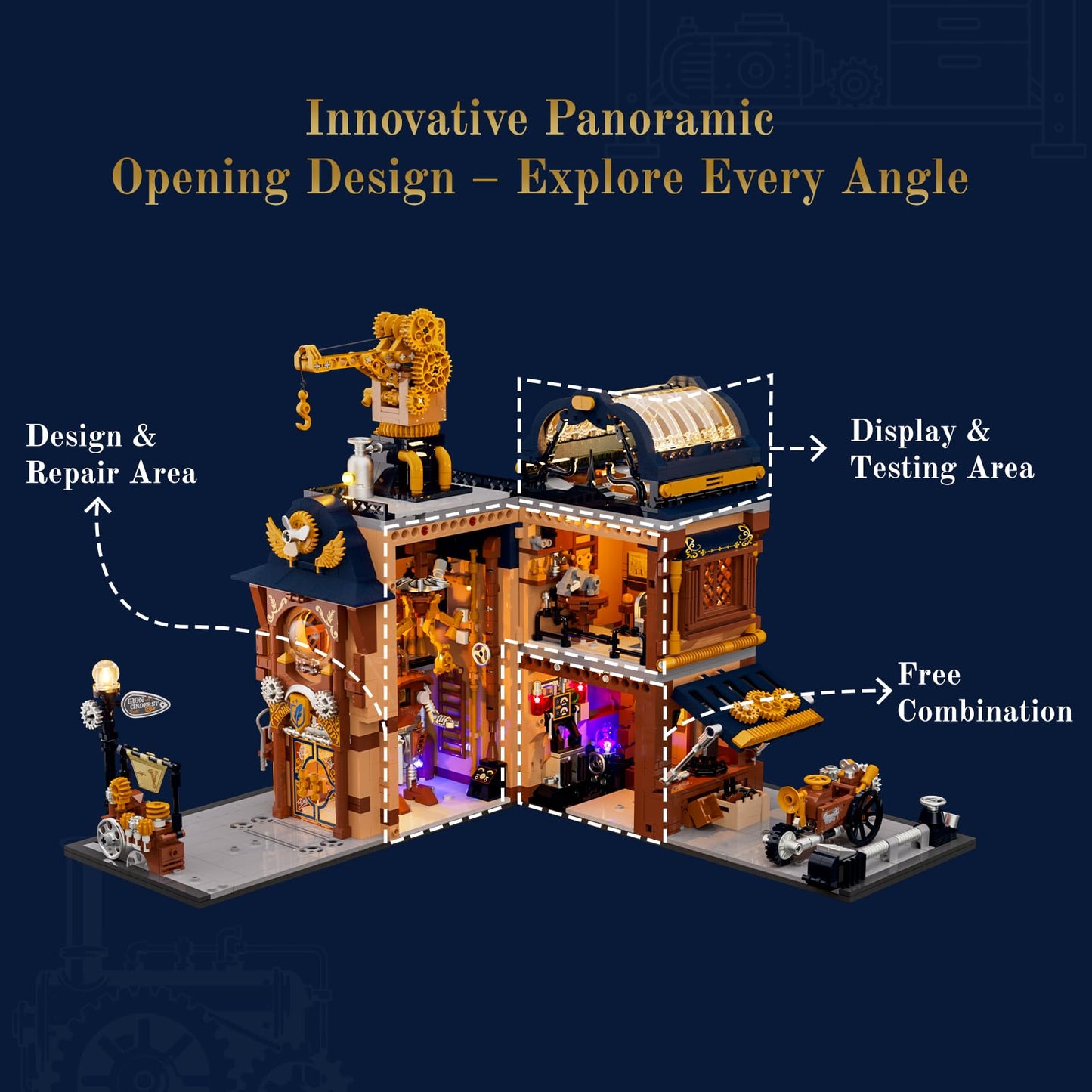 Lumibricks Sky-Lane Repair Shop: 2006-Piece Steampunk Lighting Building Set | Aeronauts Collection