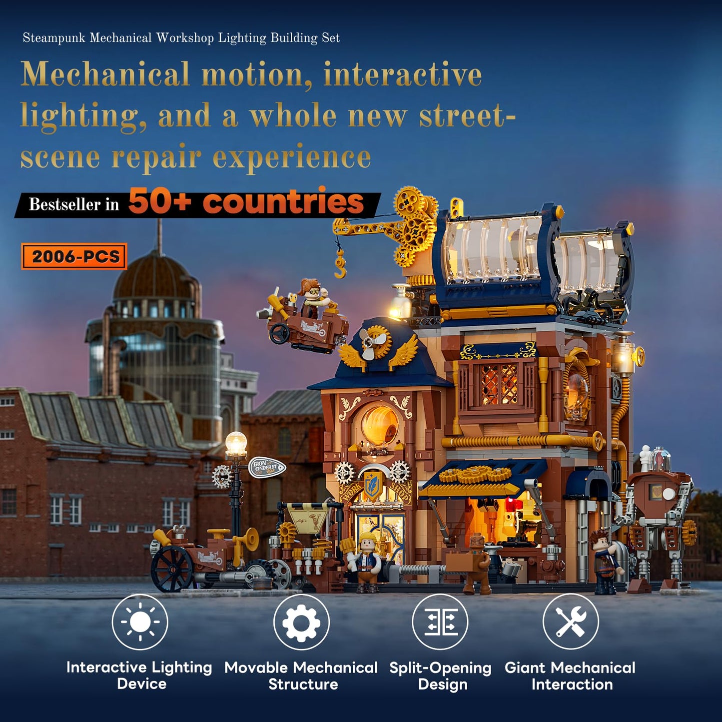 Lumibricks Sky-Lane Repair Shop: 2006-Piece Steampunk Lighting Building Set | Aeronauts Collection