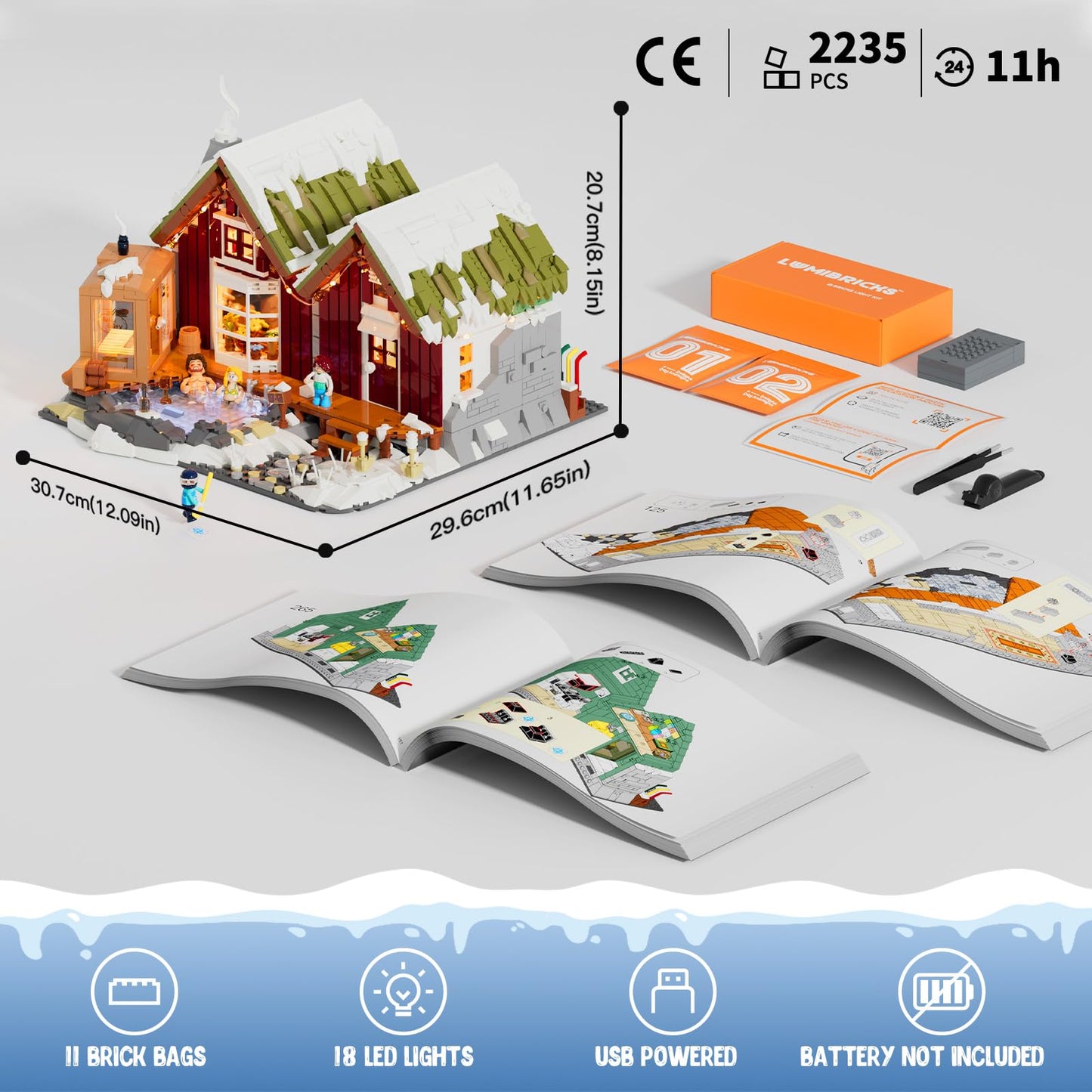 Lumibricks Spa-Cabin Winter Lighting Building Set – 2235 Pcs LED Christmas Village Model