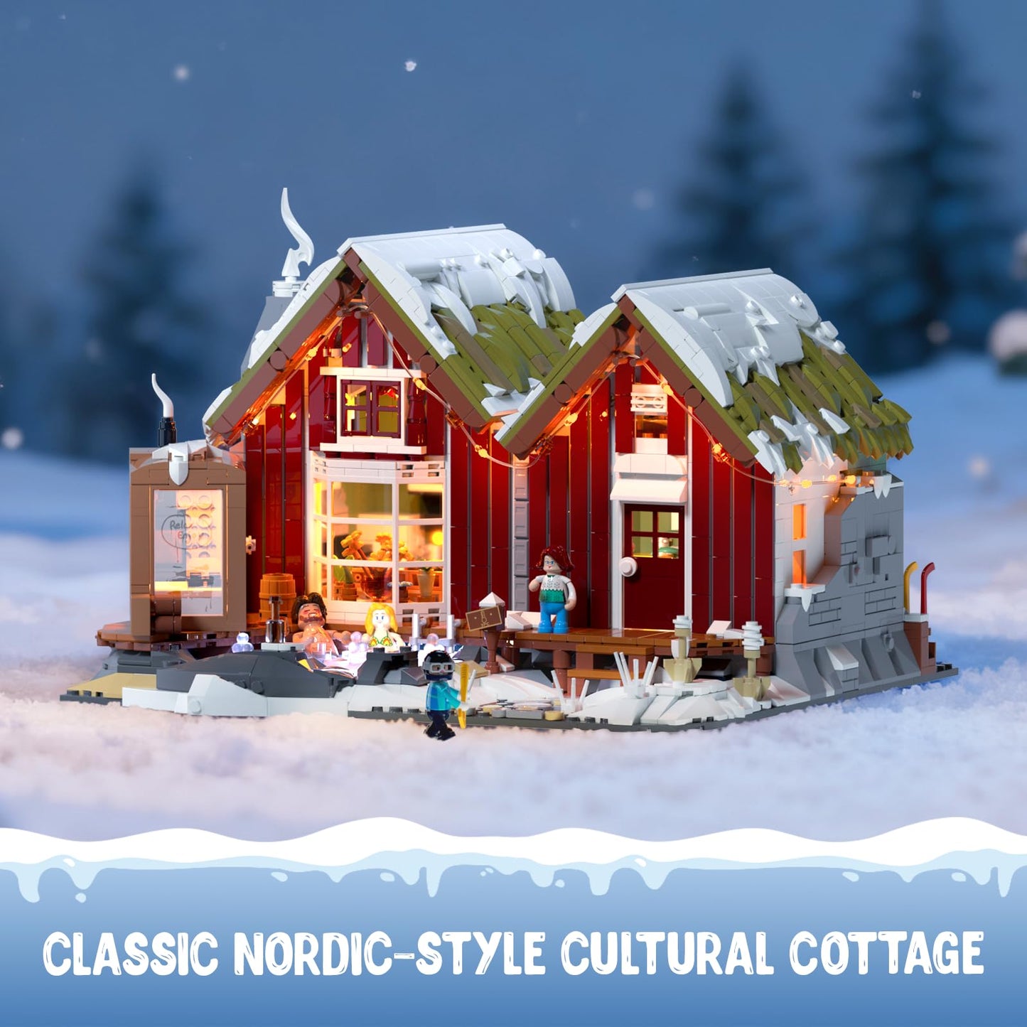 Lumibricks Spa-Cabin Winter Lighting Building Set – 2235 Pcs LED Christmas Village Model
