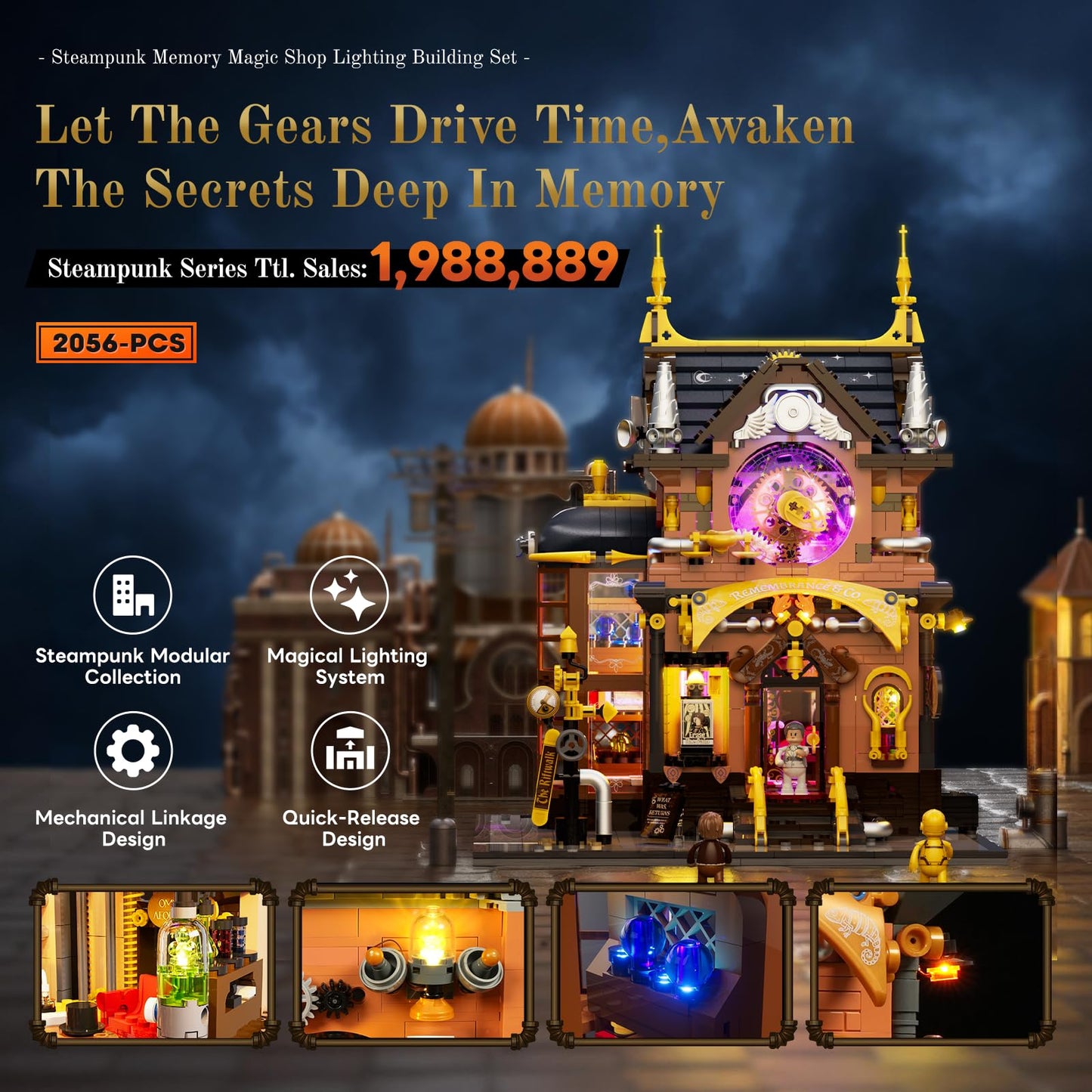 Lumibricks Steampunk Memory Magic Shop Lighting Set – 2056 Pcs, Chrono Custodians