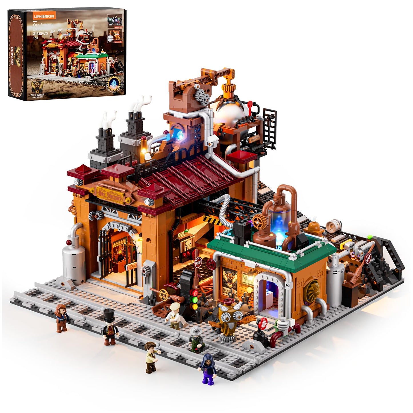 Lumibricks Steampunk Ore Factory Lighting Building-Bricks Set – 3138 Pcs Interactive Mechanical Display