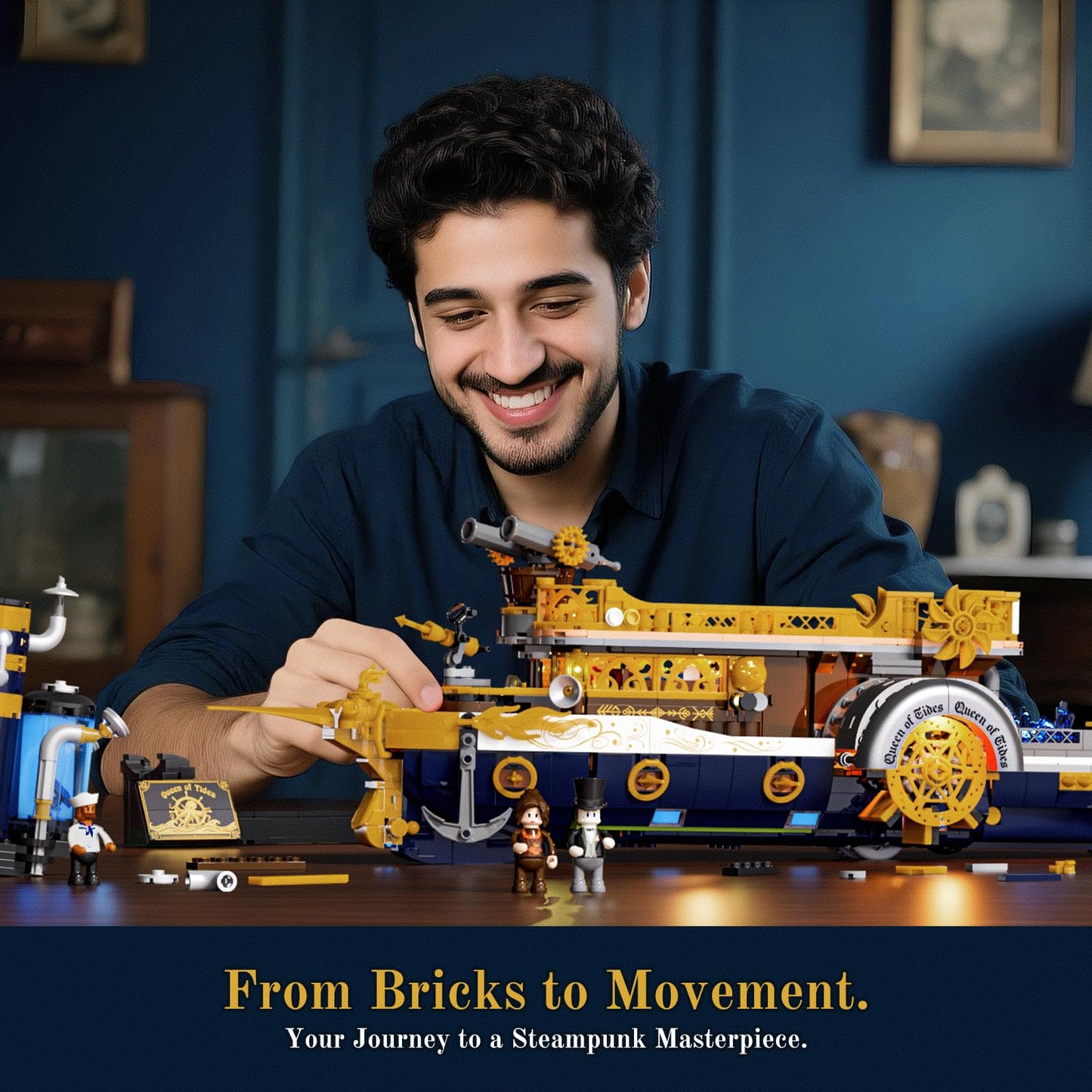 Lumibricks Steampunk Steamship Lighting Bricks Set — 1,792-Piece Pirate Ship Model with Minifigures