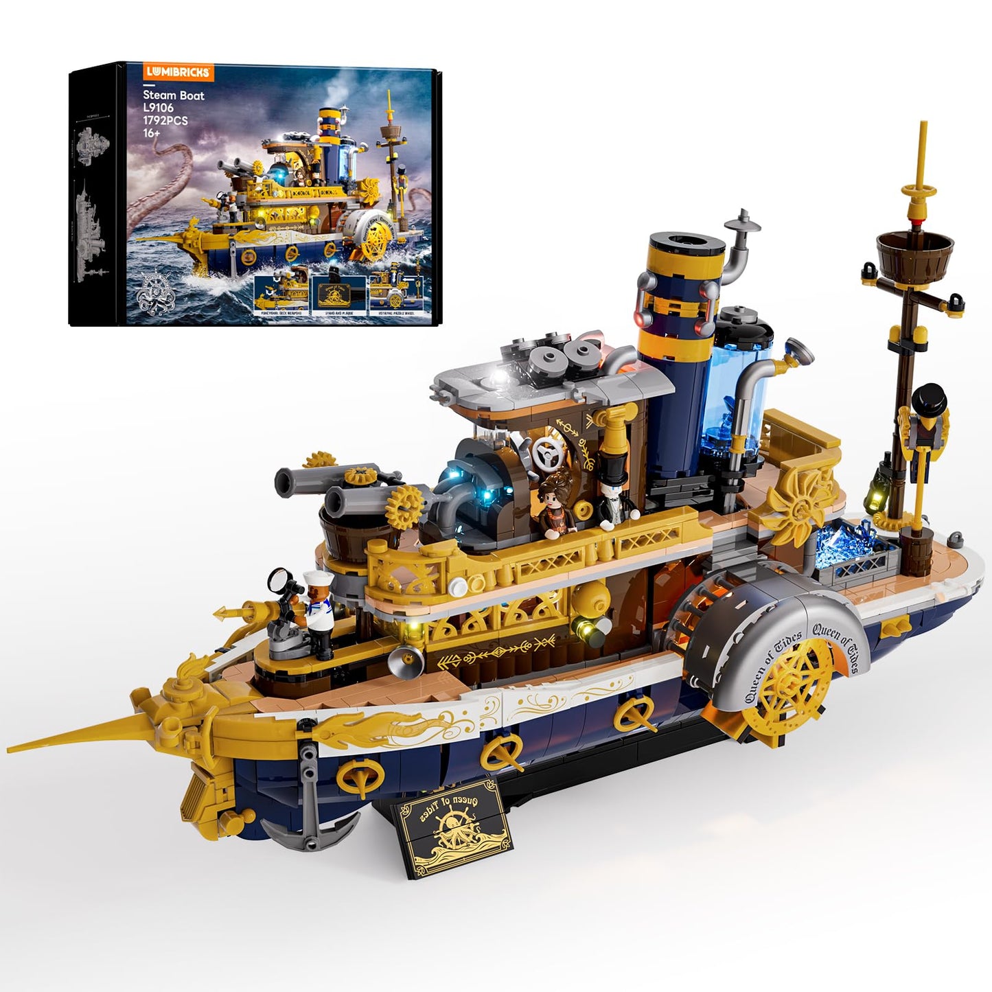 Lumibricks Steampunk Steamship Lighting Bricks Set — 1,792-Piece Pirate Ship Model with Minifigures