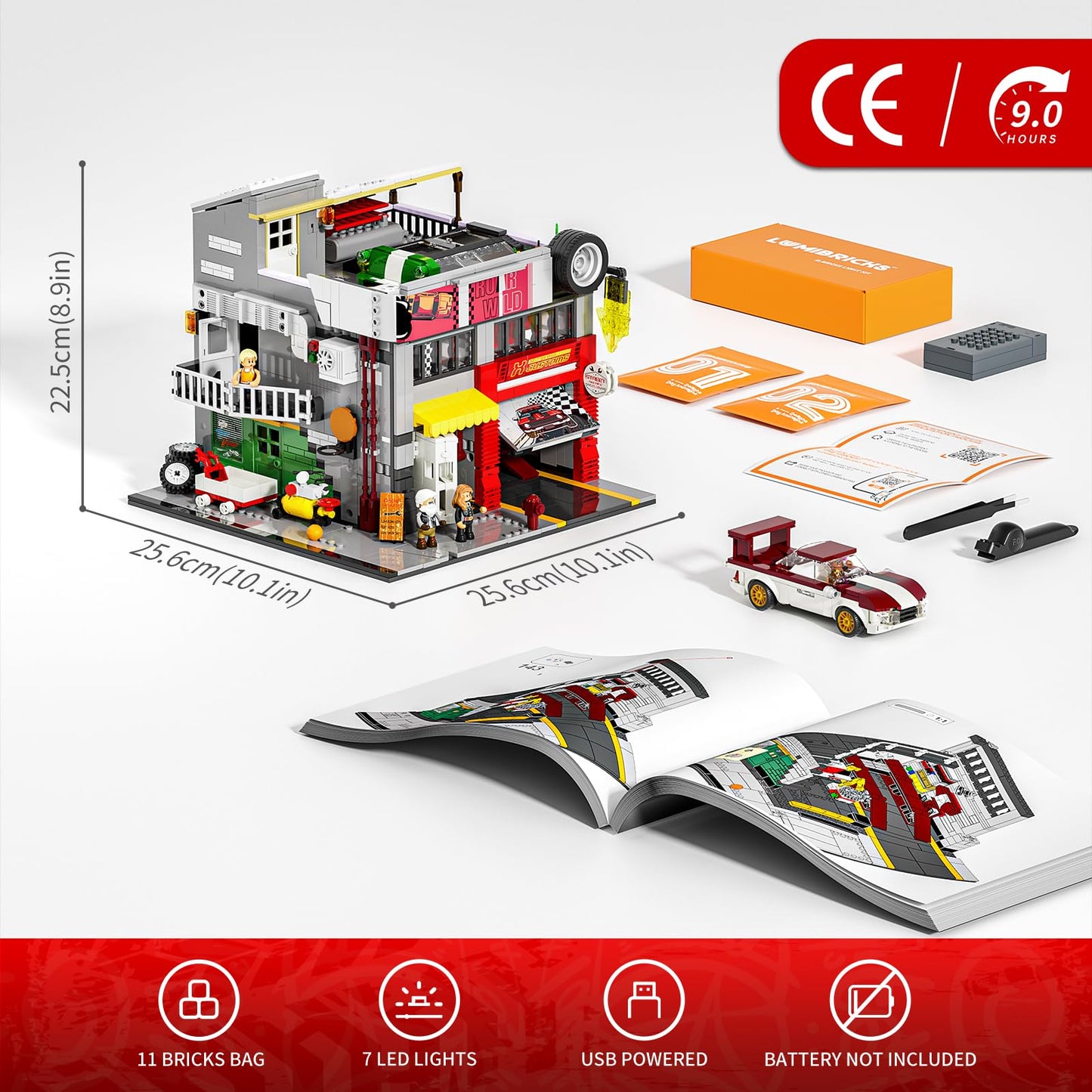 Lumibricks Street MOD Garage Lighting Building Bricks Set – Street Fusion City Car Modification Kit, 1935 Pcs
