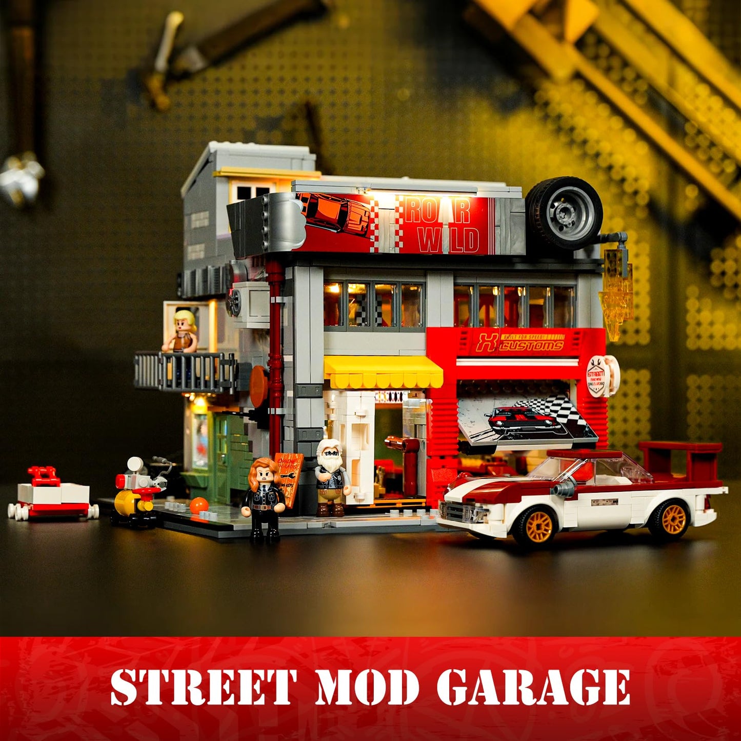 Lumibricks Street MOD Garage Lighting Building Bricks Set – Street Fusion City Car Modification Kit, 1935 Pcs