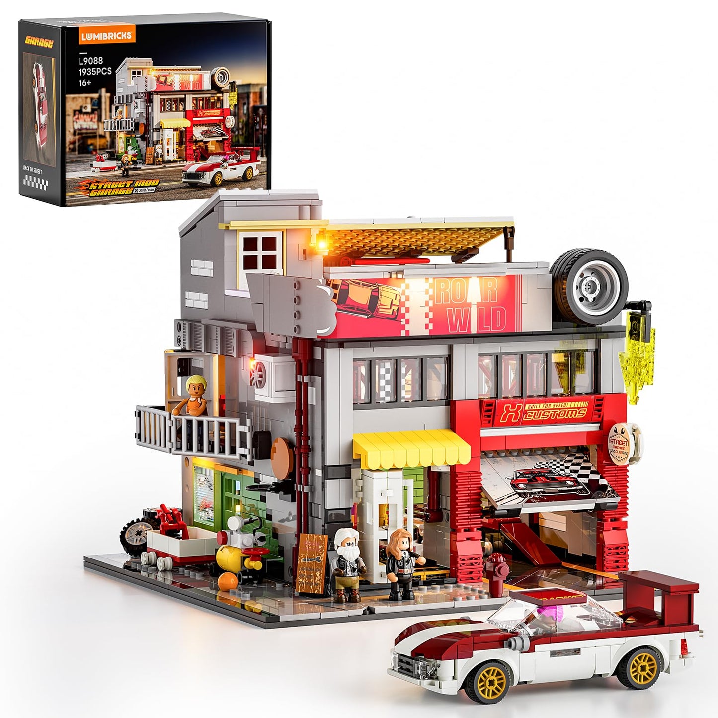 Lumibricks Street MOD Garage Lighting Building Bricks Set – Street Fusion City Car Modification Kit, 1935 Pcs