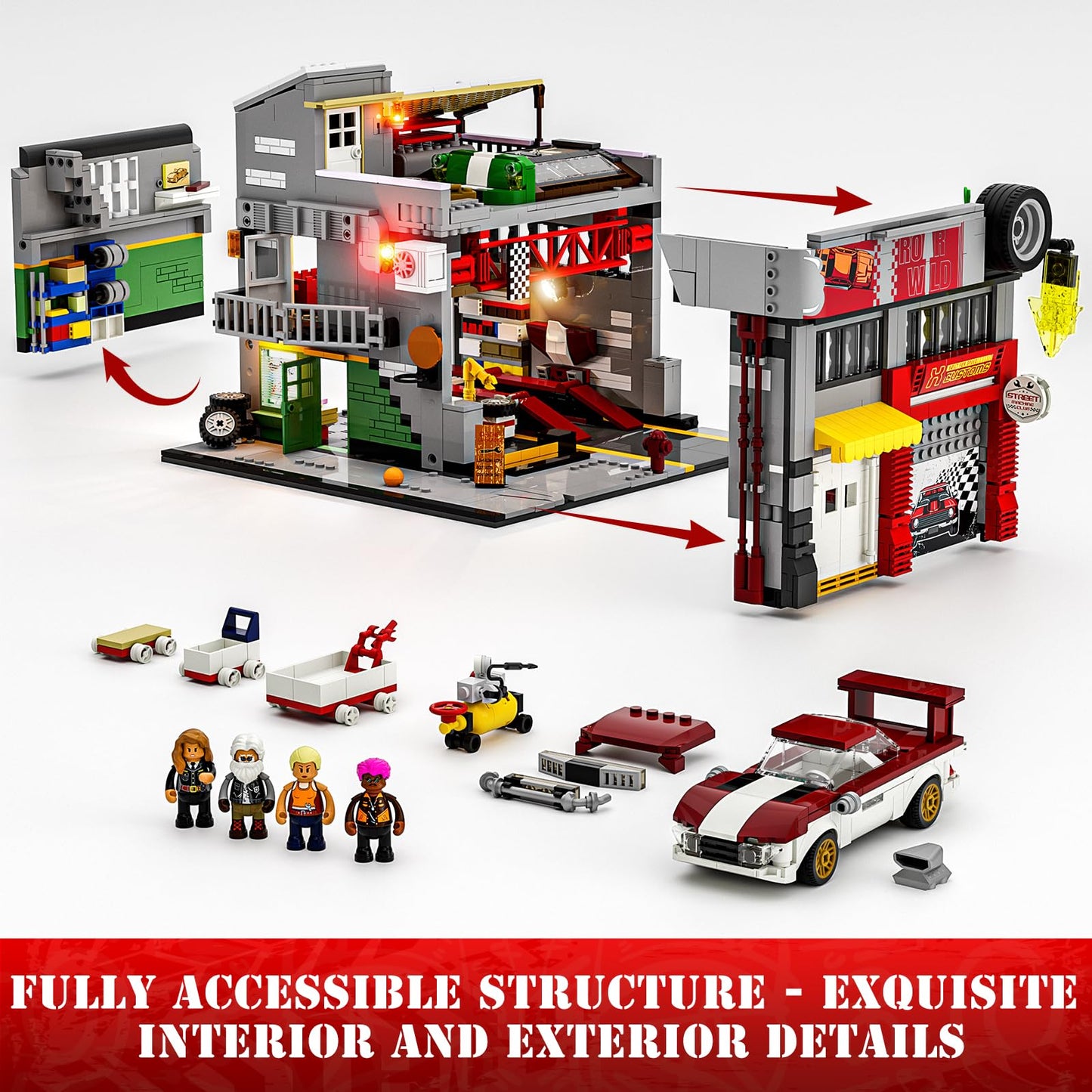 Lumibricks Street MOD Garage Lighting Building Bricks Set – Street Fusion City Car Modification Kit, 1935 Pcs