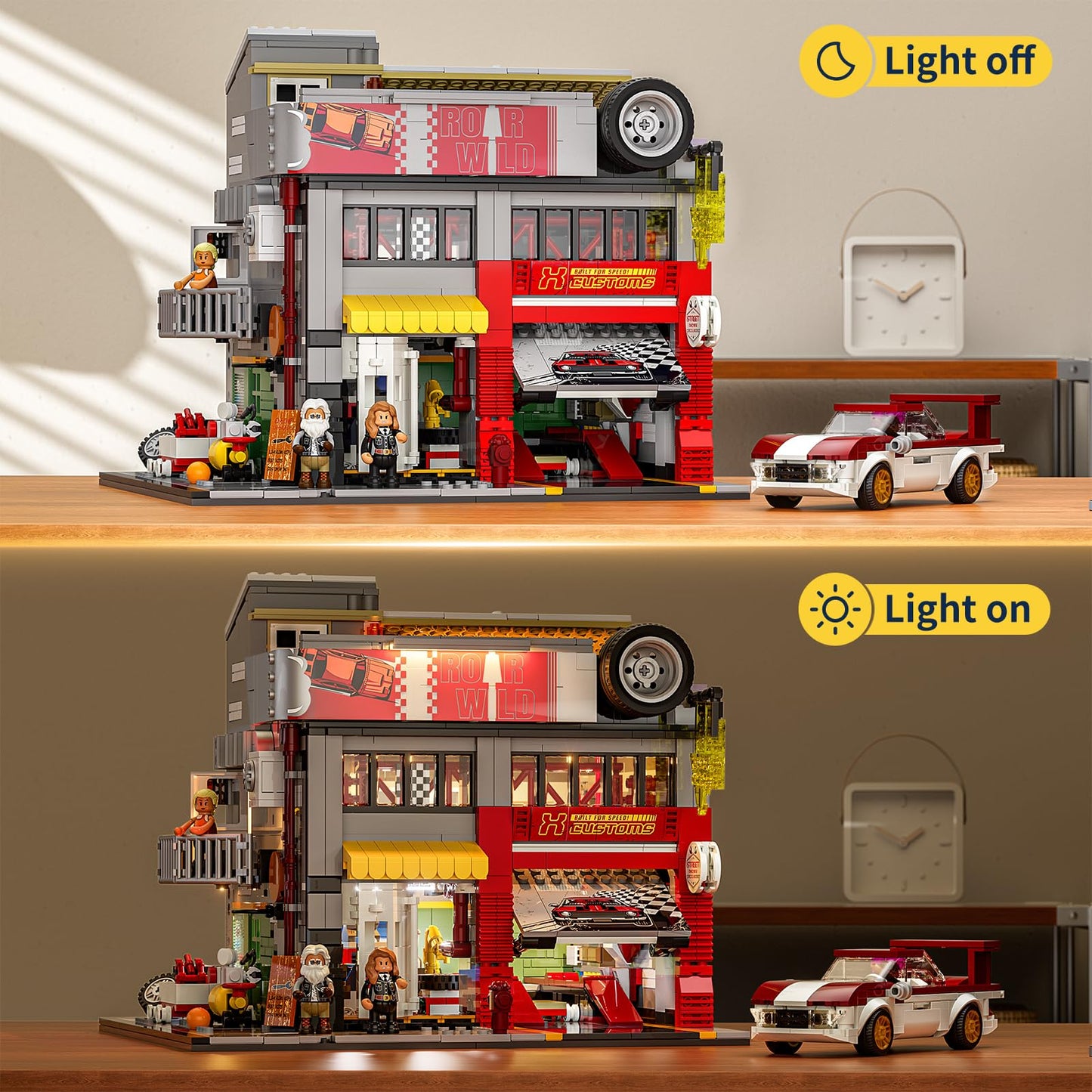 Lumibricks Street MOD Garage Lighting Building Bricks Set – Street Fusion City Car Modification Kit, 1935 Pcs