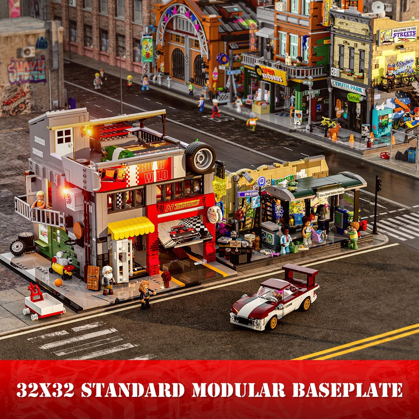 Lumibricks Street MOD Garage Lighting Building Bricks Set – Street Fusion City Car Modification Kit, 1935 Pcs