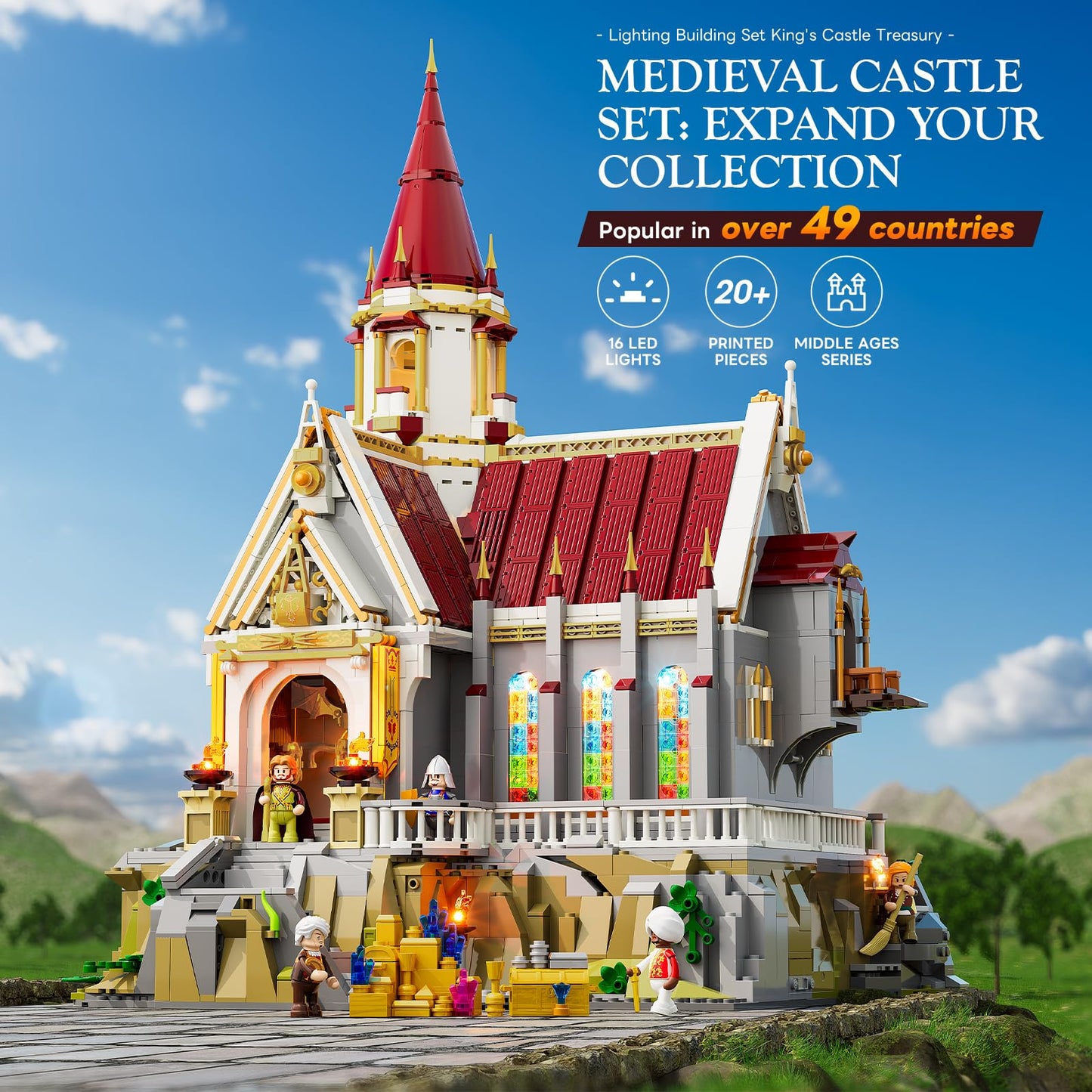 Lumibricks Medieval King's Castle Treasury Building Bricks Set – 3209 Pcs with LED Lighting