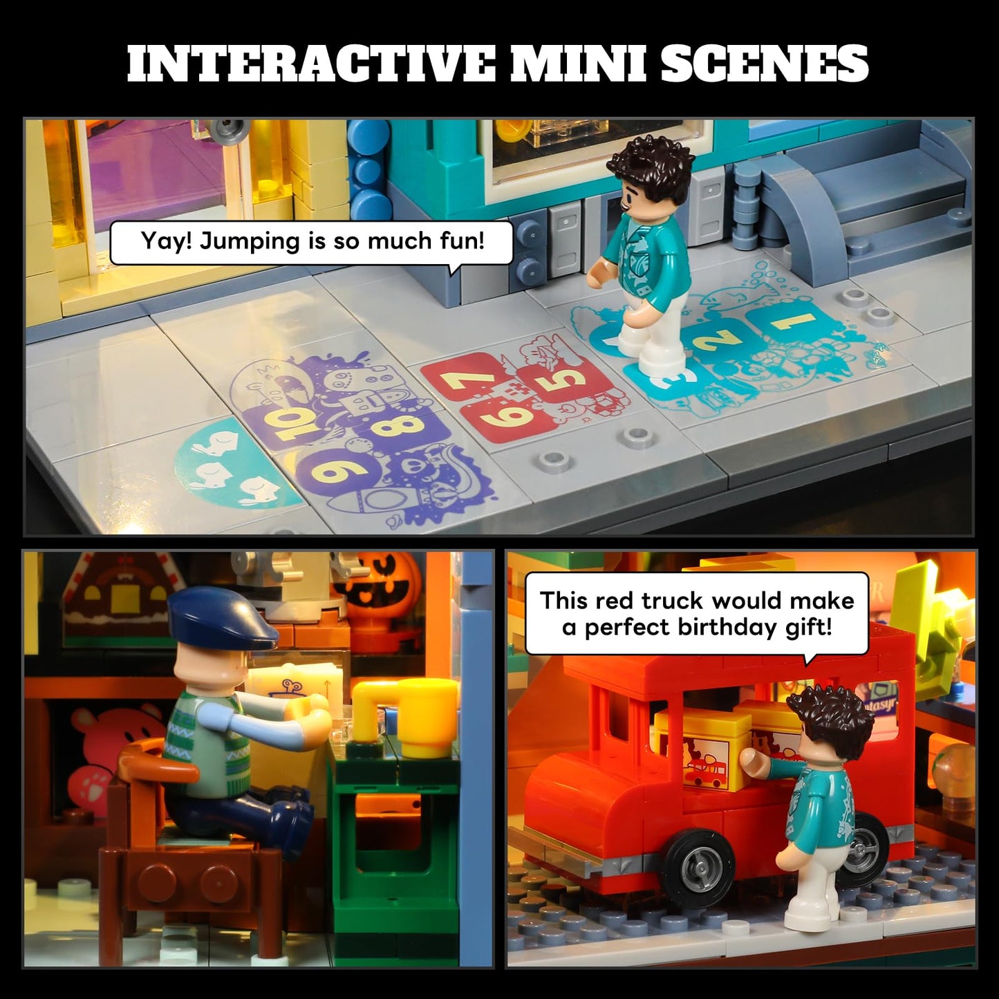 Lumibricks Toy-Store Lighting Building-Bricks Set — City Town Modular Townhouse with LED Display (3086 Pcs)