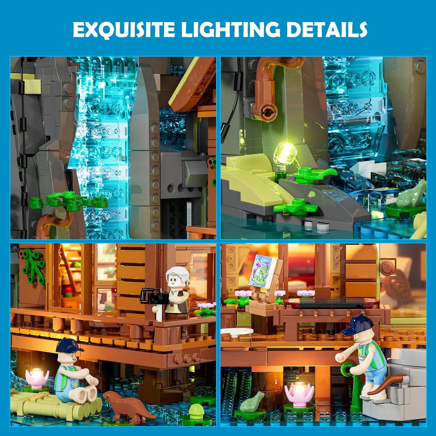 Lumibricks Waterfall-Cabin Lighting Building Bricks Set | 2539 Pcs LED Retro Cabin for Collectors