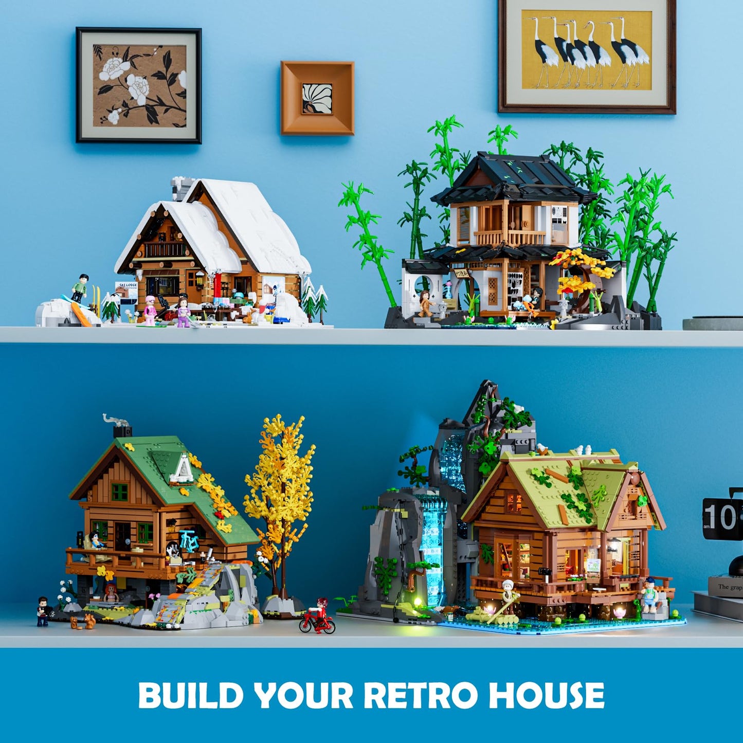 Lumibricks Waterfall-Cabin Lighting Building Bricks Set | 2539 Pcs LED Retro Cabin for Collectors