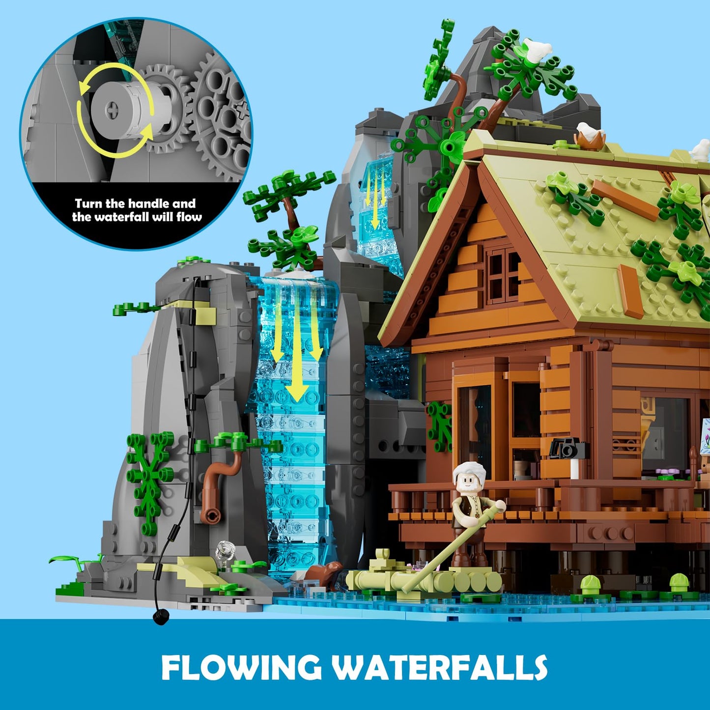 Lumibricks Waterfall-Cabin Lighting Building Bricks Set | 2539 Pcs LED Retro Cabin for Collectors