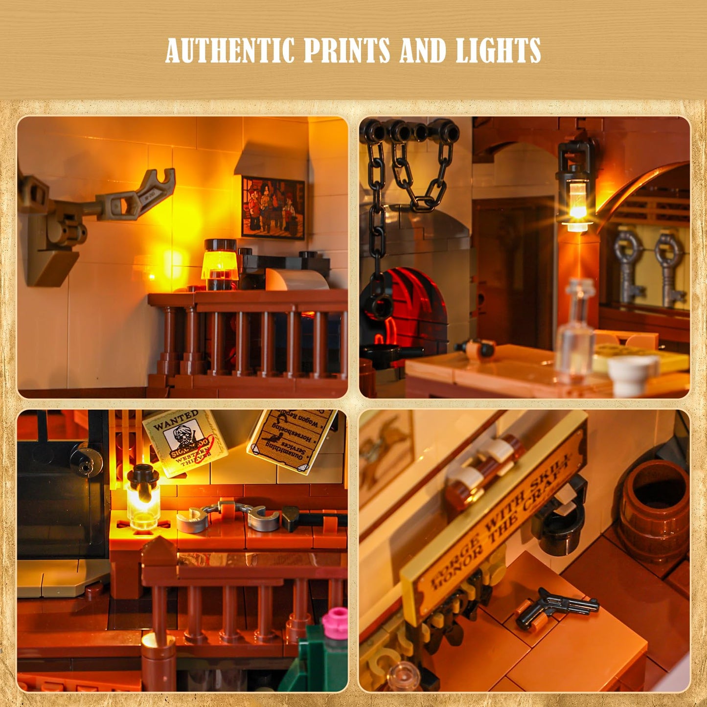 Lumibricks Wild West Blacksmith Lighting Building-Bricks Set – Western Forge House (2042 Pcs)