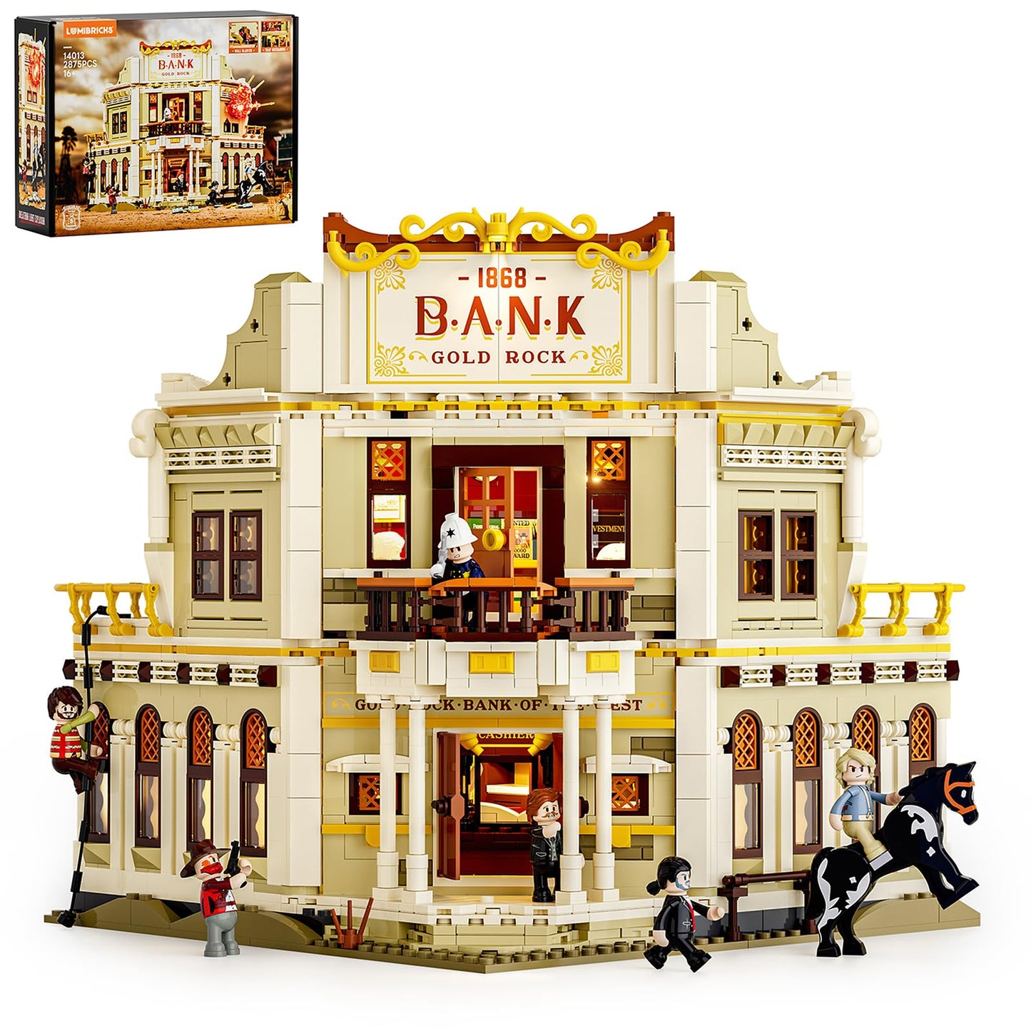 Lumibricks Western Bank Heist Lighting Building-Bricks Set – 2875 Pcs Wild West Display
