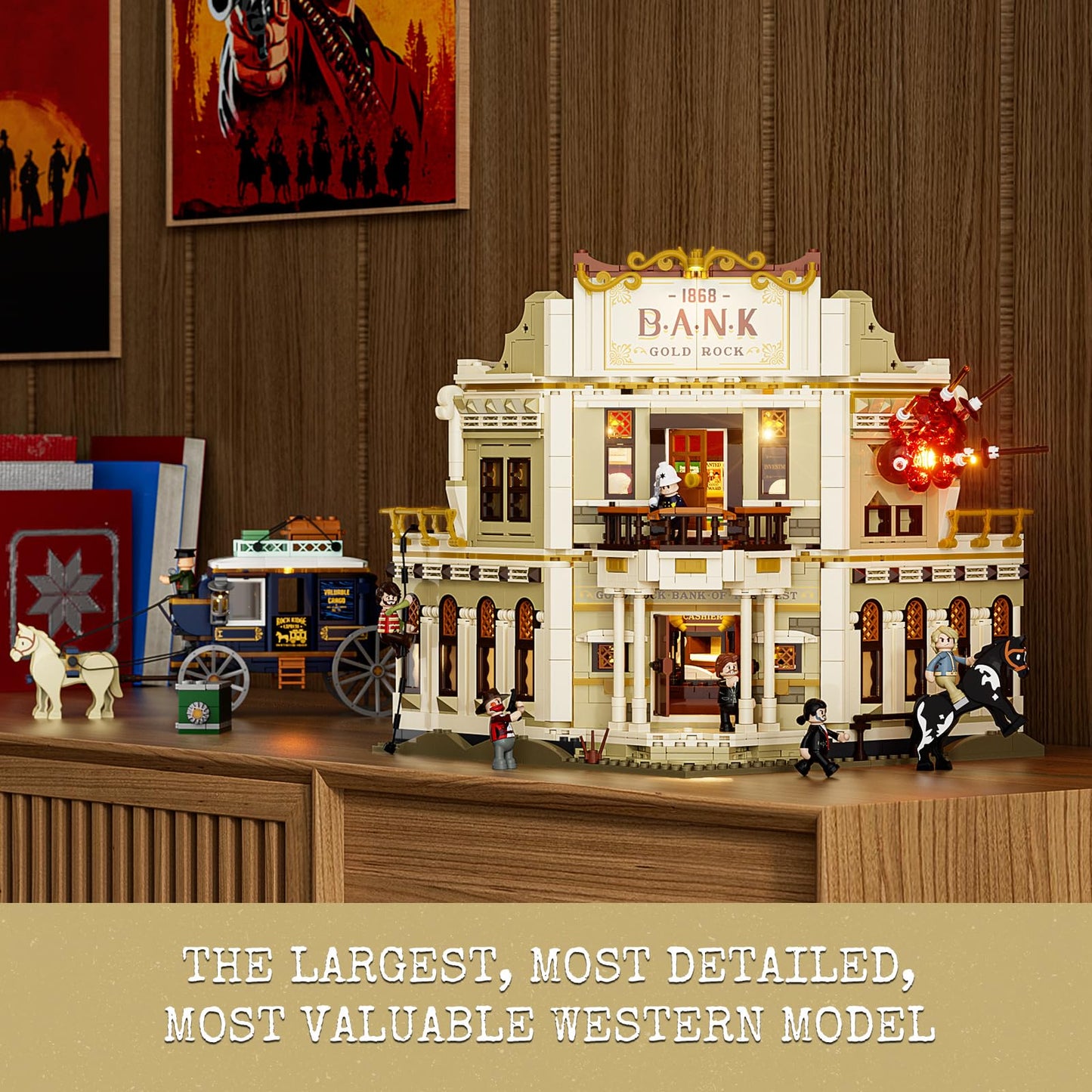Lumibricks Western Bank Heist Lighting Building-Bricks Set – 2875 Pcs Wild West Display