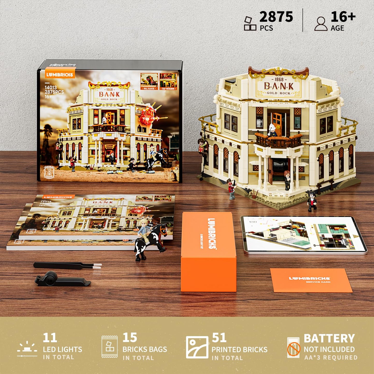 Lumibricks Western Bank Heist Lighting Building-Bricks Set – 2875 Pcs Wild West Display