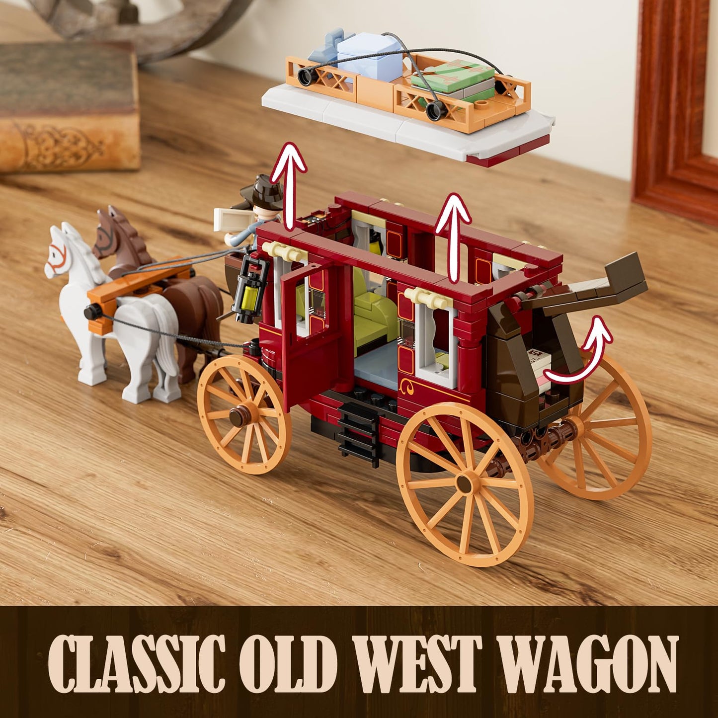 Lumibricks Western Stagecoach Lighting Building-Bricks Set – 293 Pcs Collection Display