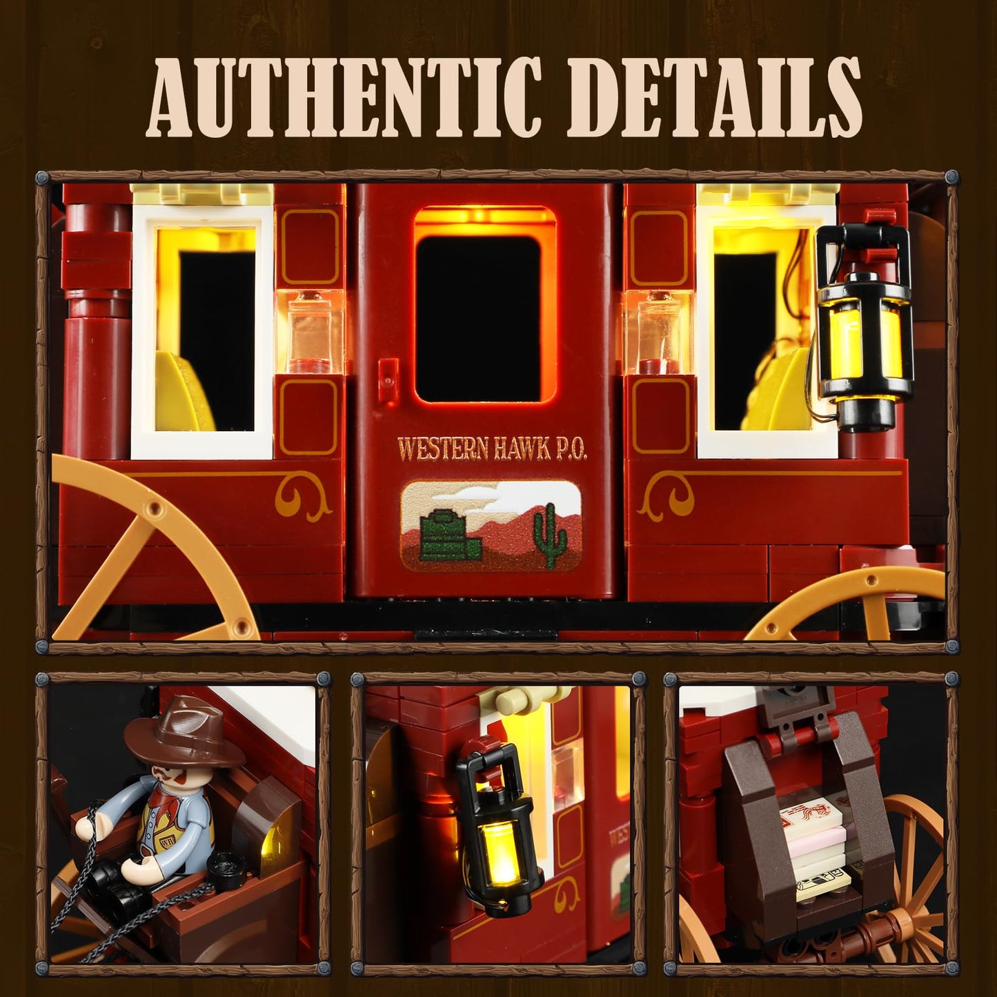 Lumibricks Western Stagecoach Lighting Building-Bricks Set – 293 Pcs Collection Display