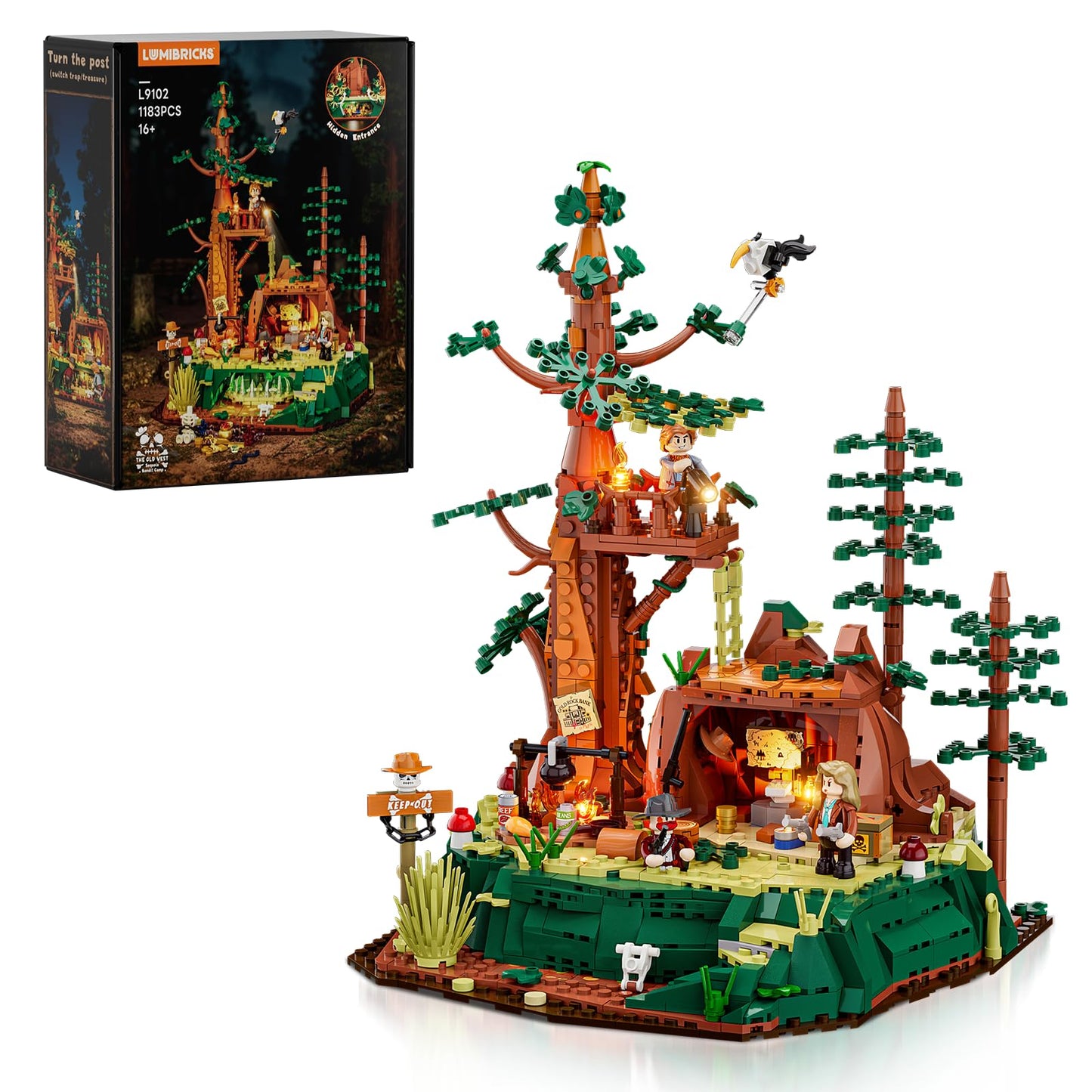 Lumibricks Western Sequoia Bandit Outpost Lighting Building-Bricks Set – 1183 Pcs Collection for Wild West Role Play